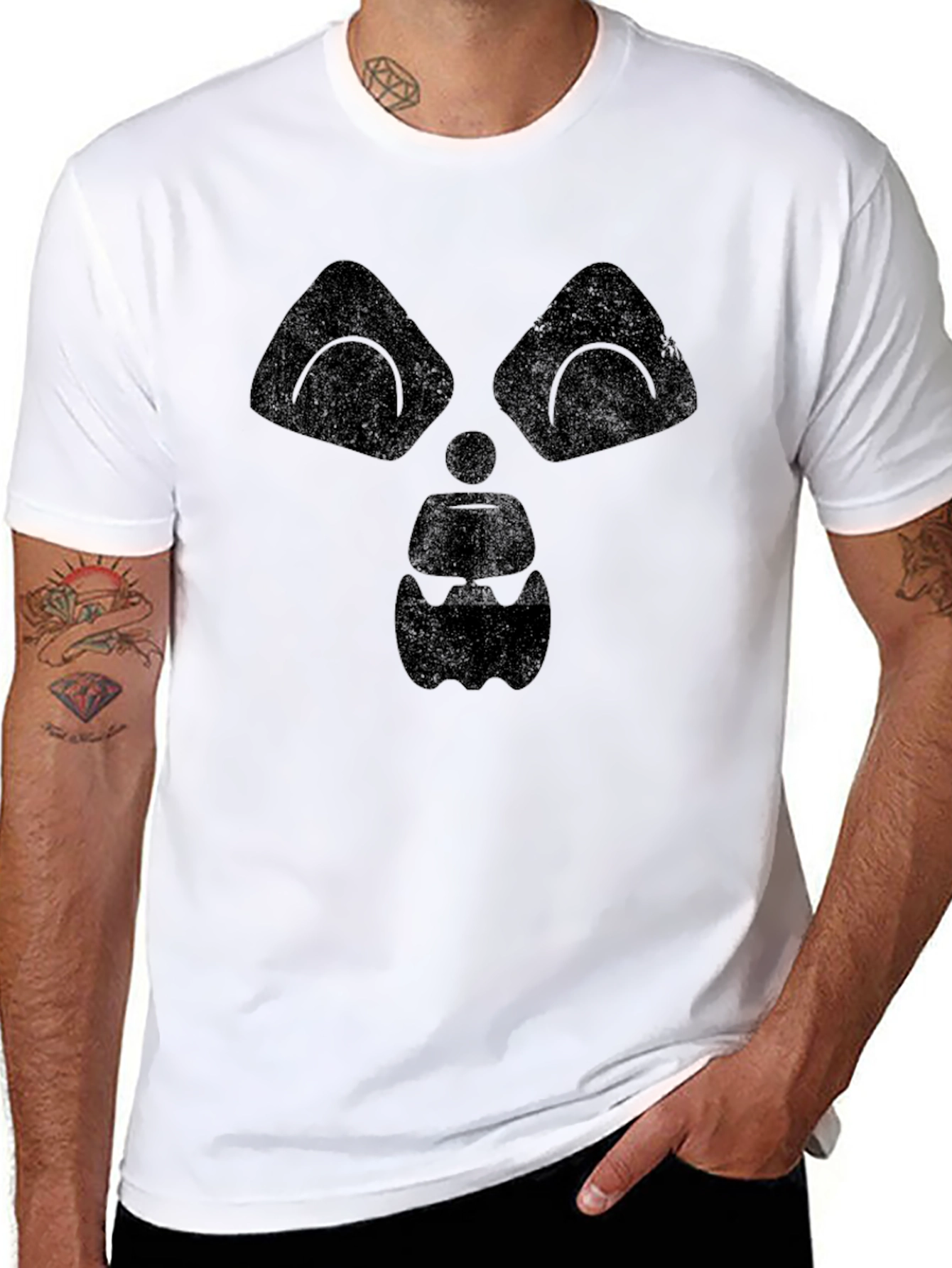 Mens Black Graphic Tee - Spooky Face Design
