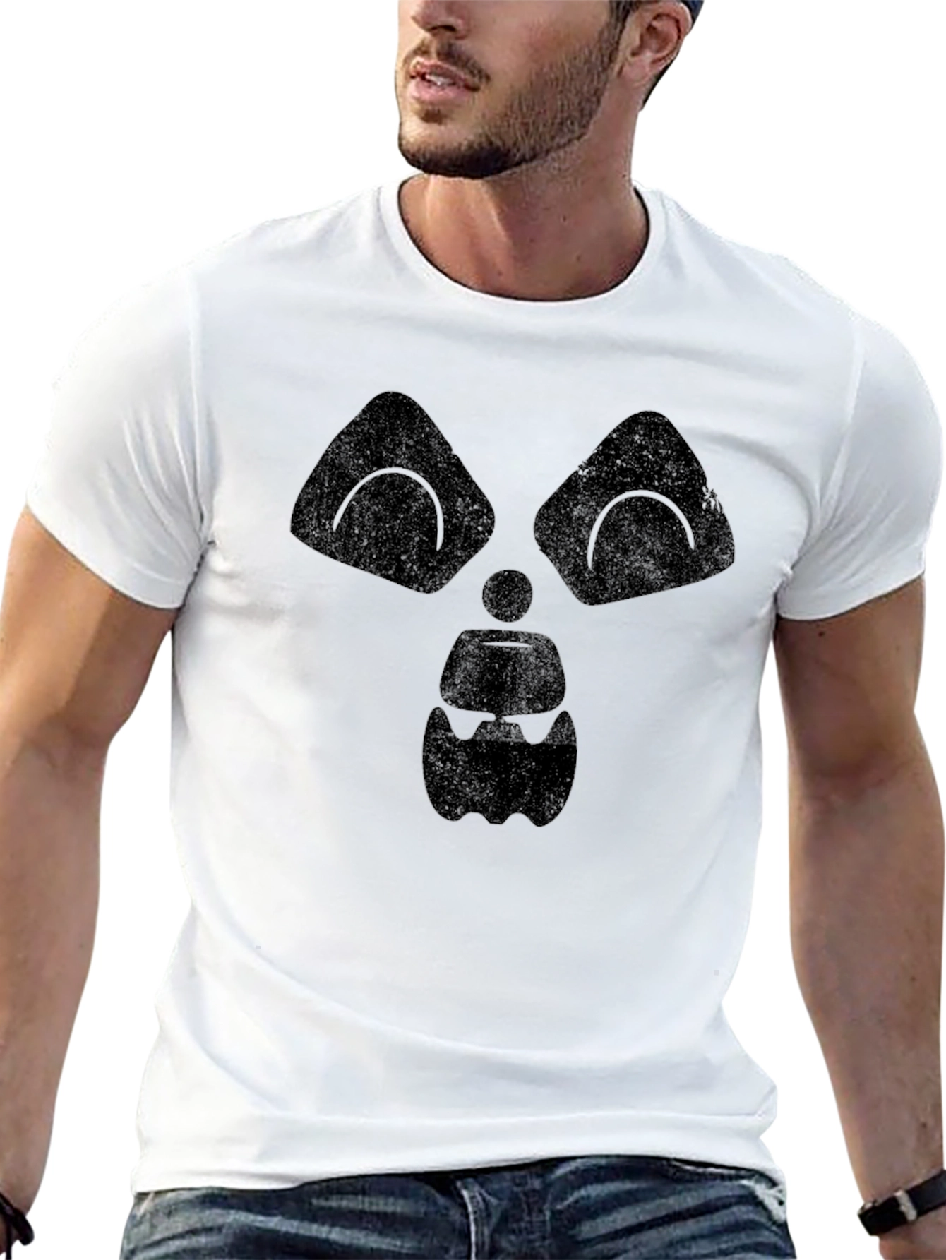 Mens Black Graphic Tee - Spooky Face Design