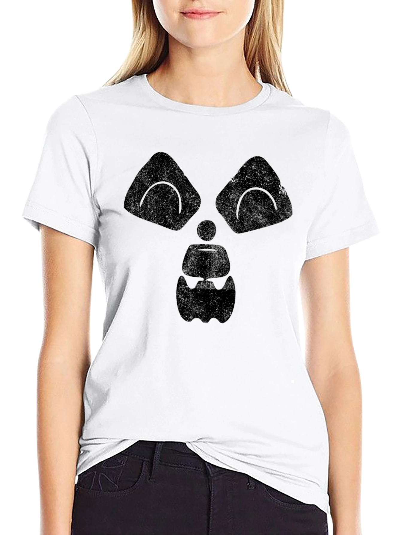 Mens Black Graphic Tee - Spooky Face Design