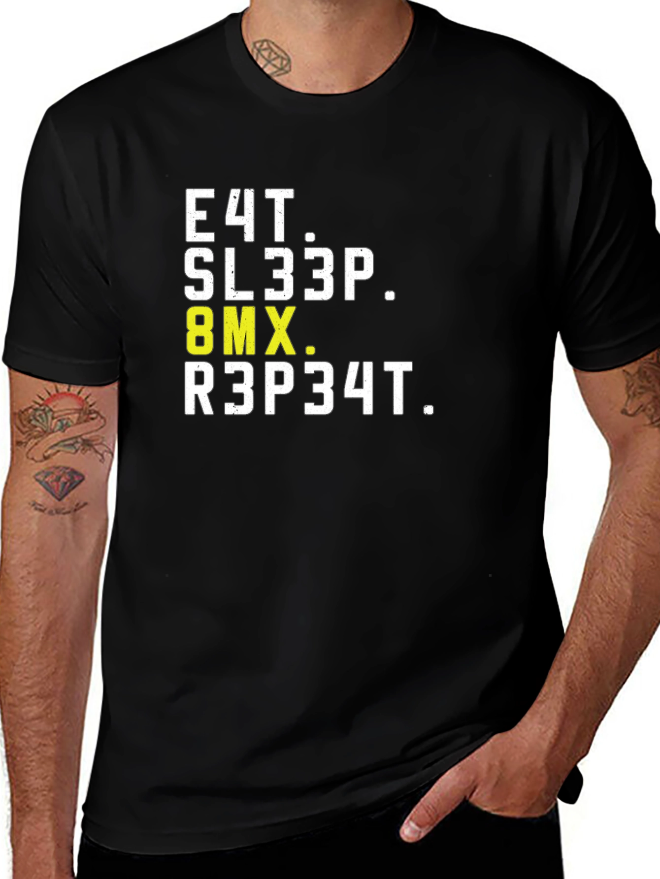 Eat Sleep BMX Repeat Black Graphic T-Shirt
