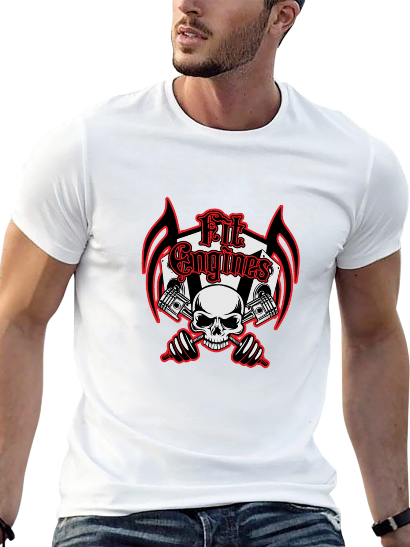 Fit Engines Skull & Dumbbells Graphic T-Shirt