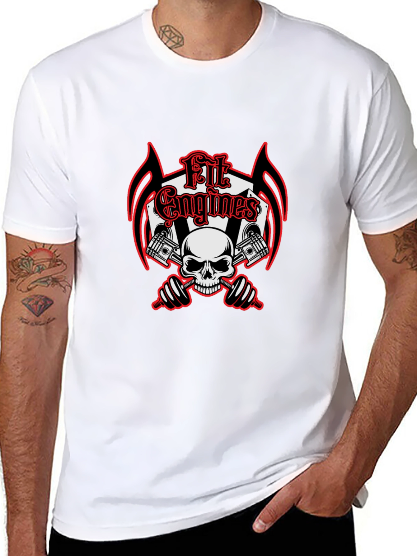 Fit Engines Skull & Dumbbells Graphic T-Shirt