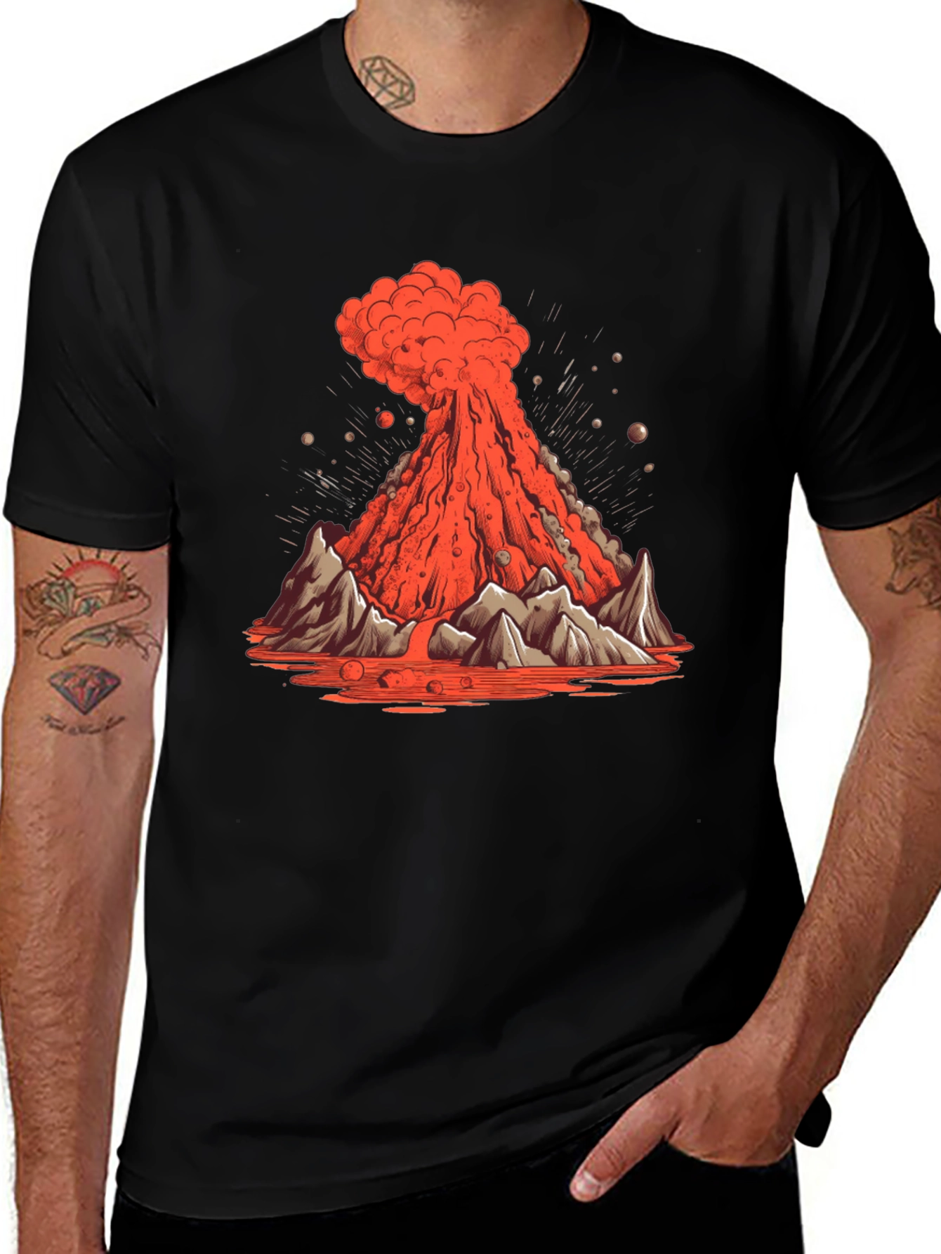 Volcano Eruption Graphic Tee - Lava Mountain Design