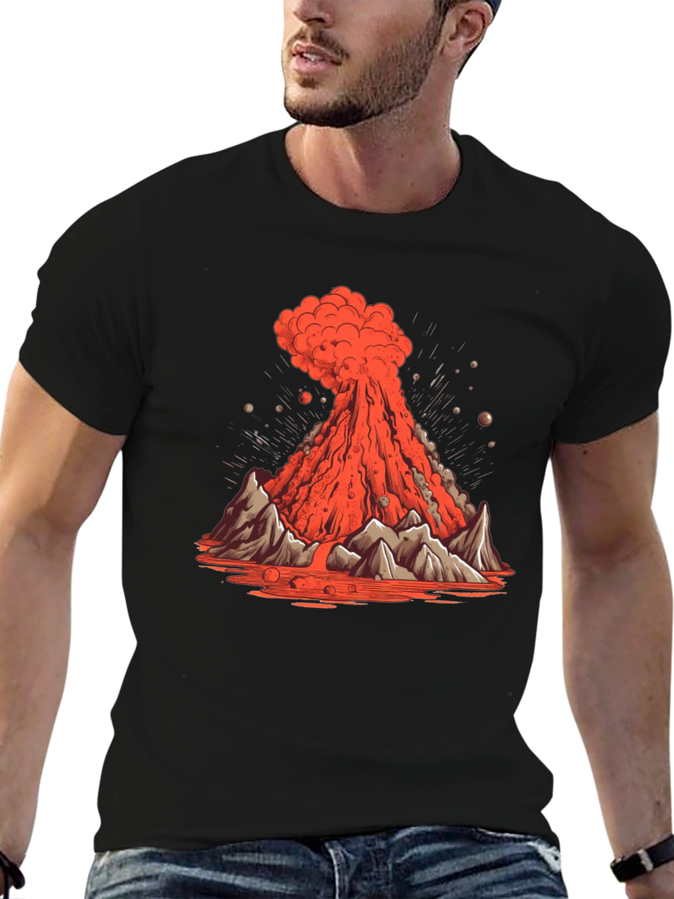 Volcano Eruption Graphic Tee - Lava Mountain Design