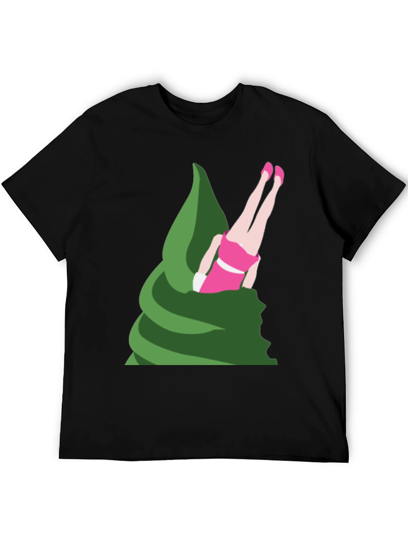 Novelty T-Shirt - Upside Down Girl in Green Swirl