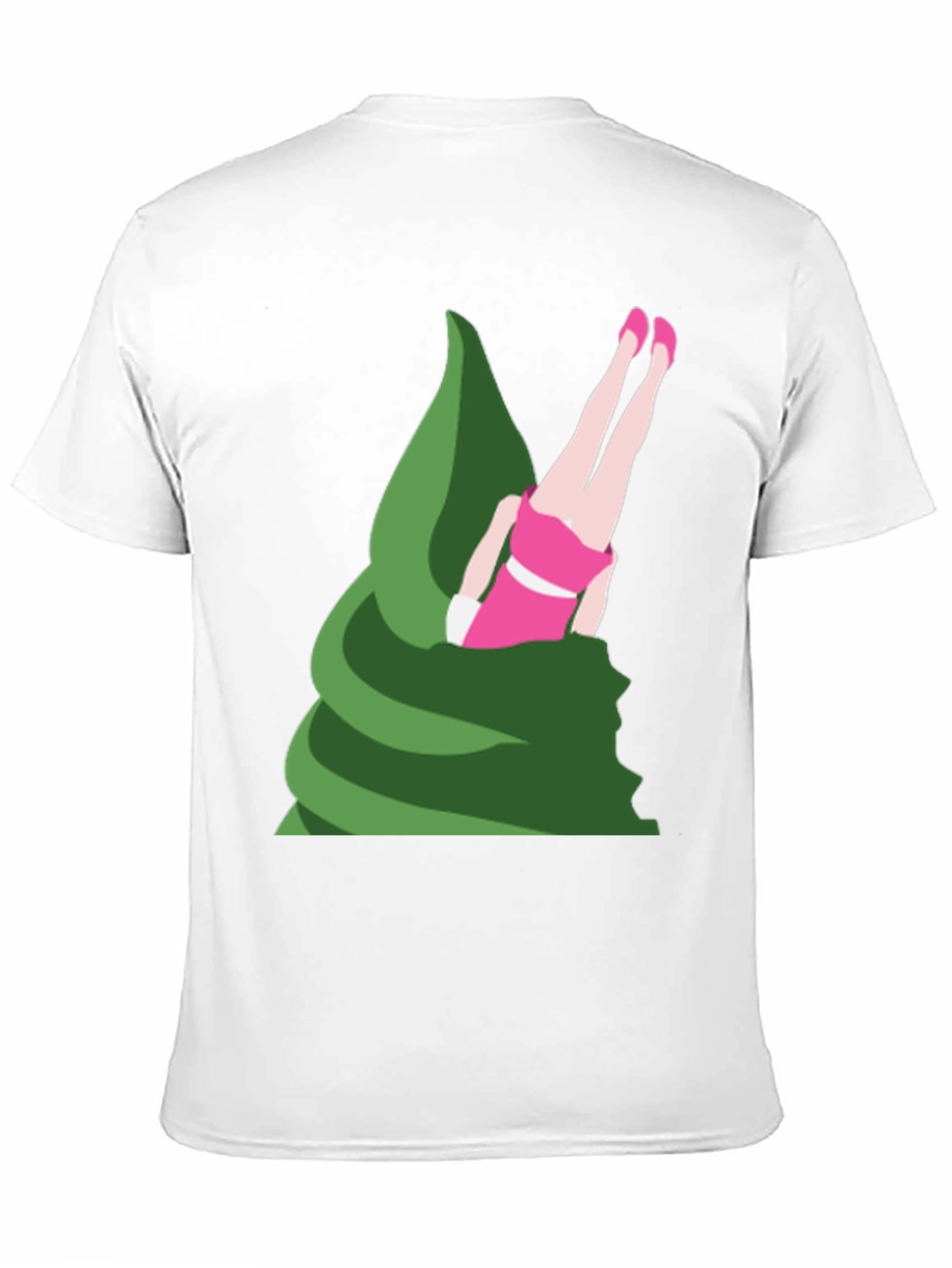 Novelty T-Shirt - Upside Down Girl in Green Swirl