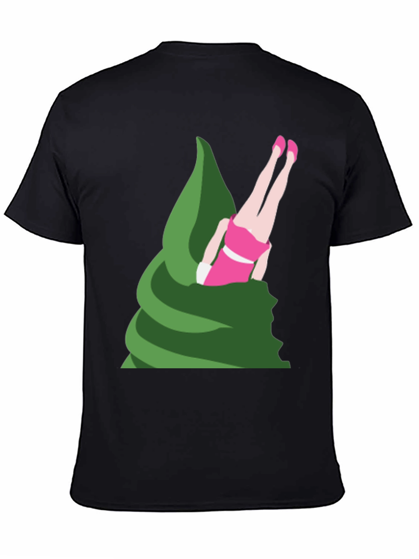 Novelty T-Shirt - Upside Down Girl in Green Swirl