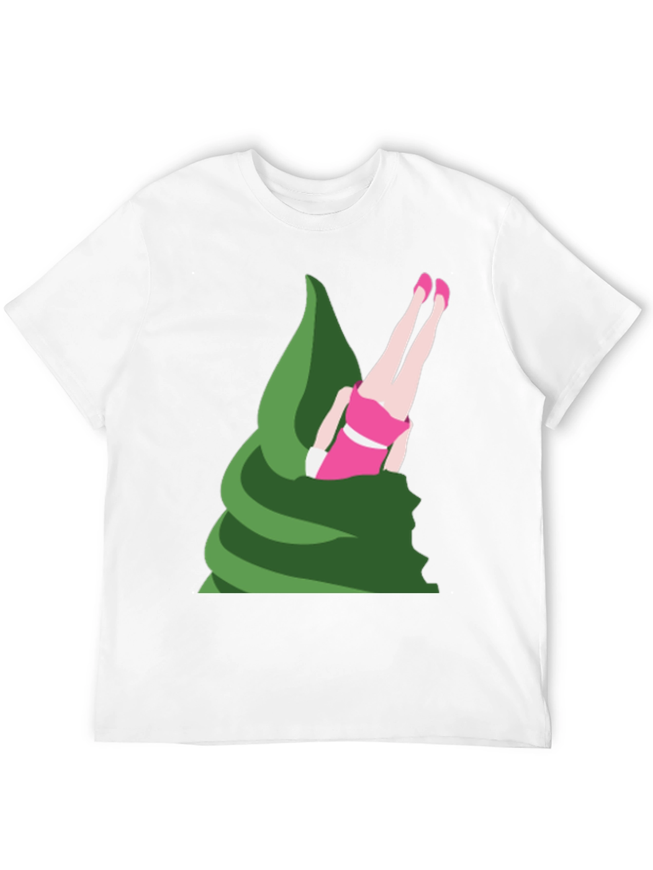 Novelty T-Shirt - Upside Down Girl in Green Swirl
