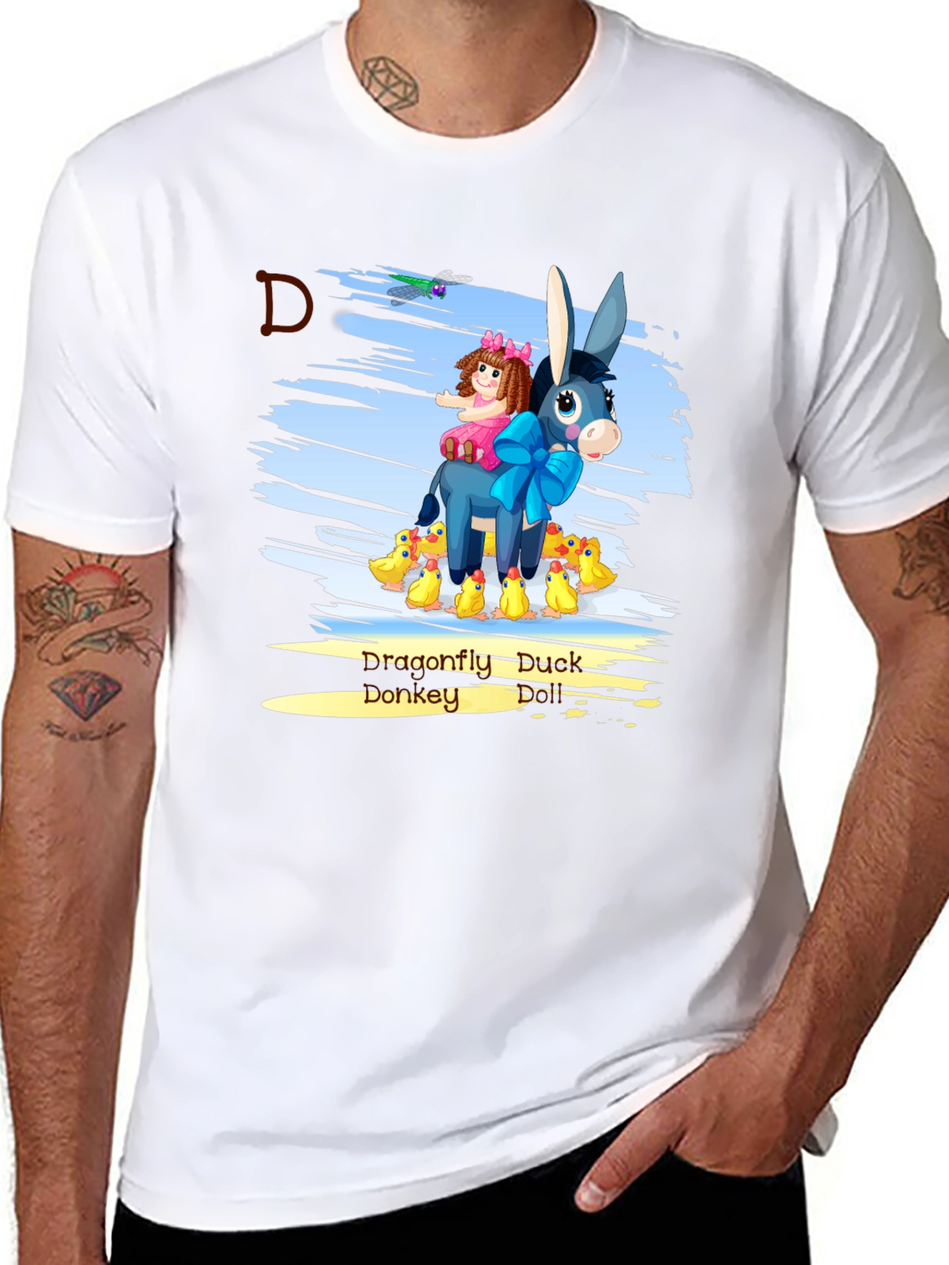 Cartoon Donkey & Ducks Graphic T-Shirt