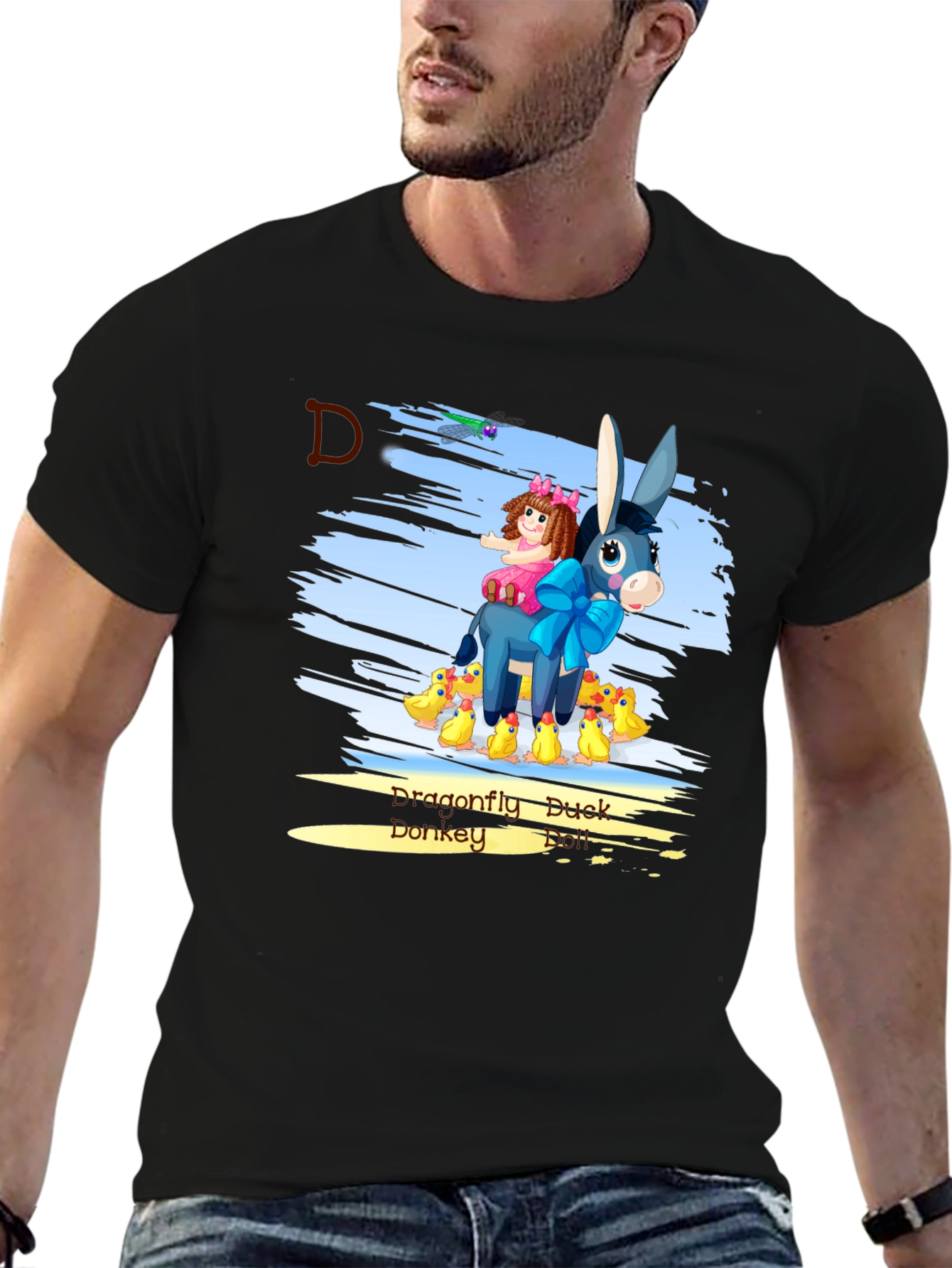 Cartoon Donkey & Ducks Graphic T-Shirt