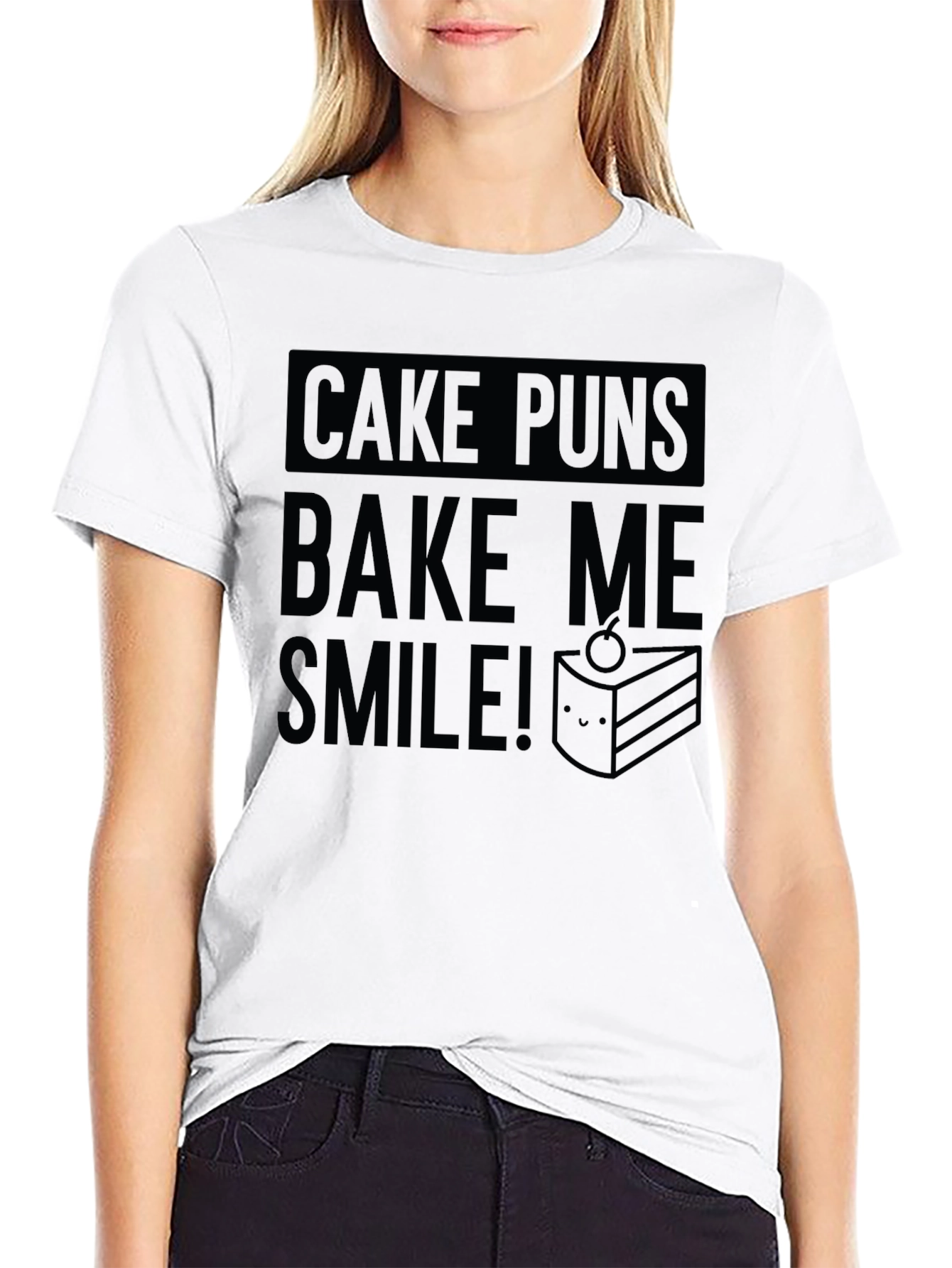 Cake Puns Bake Me Smile Black T-Shirt