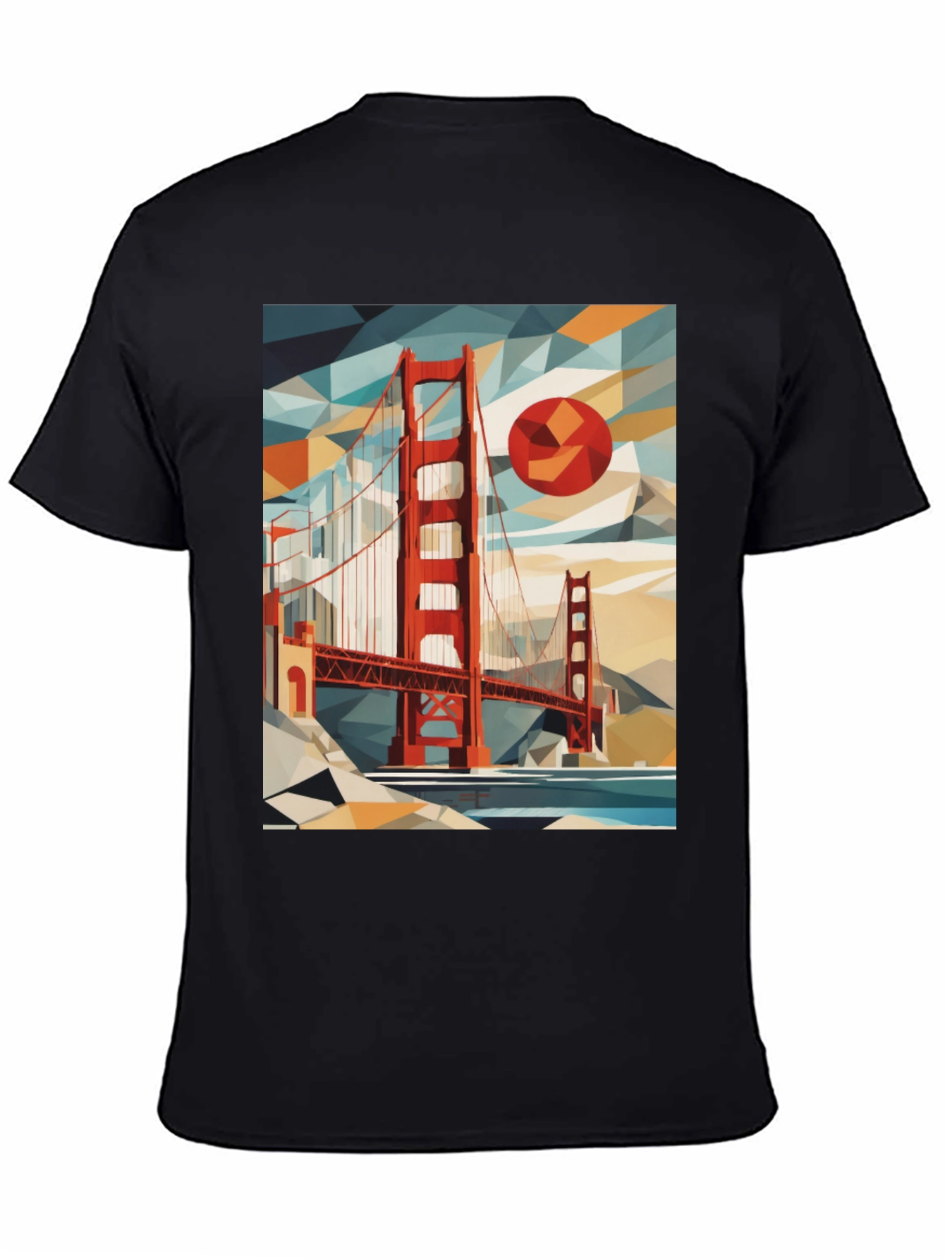 Golden Gate Bridge Geometric Art Black T-Shirt