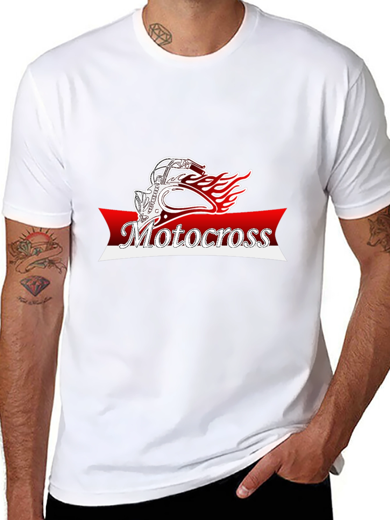 Motocross Helmet Flames Graphic T-Shirt - Black