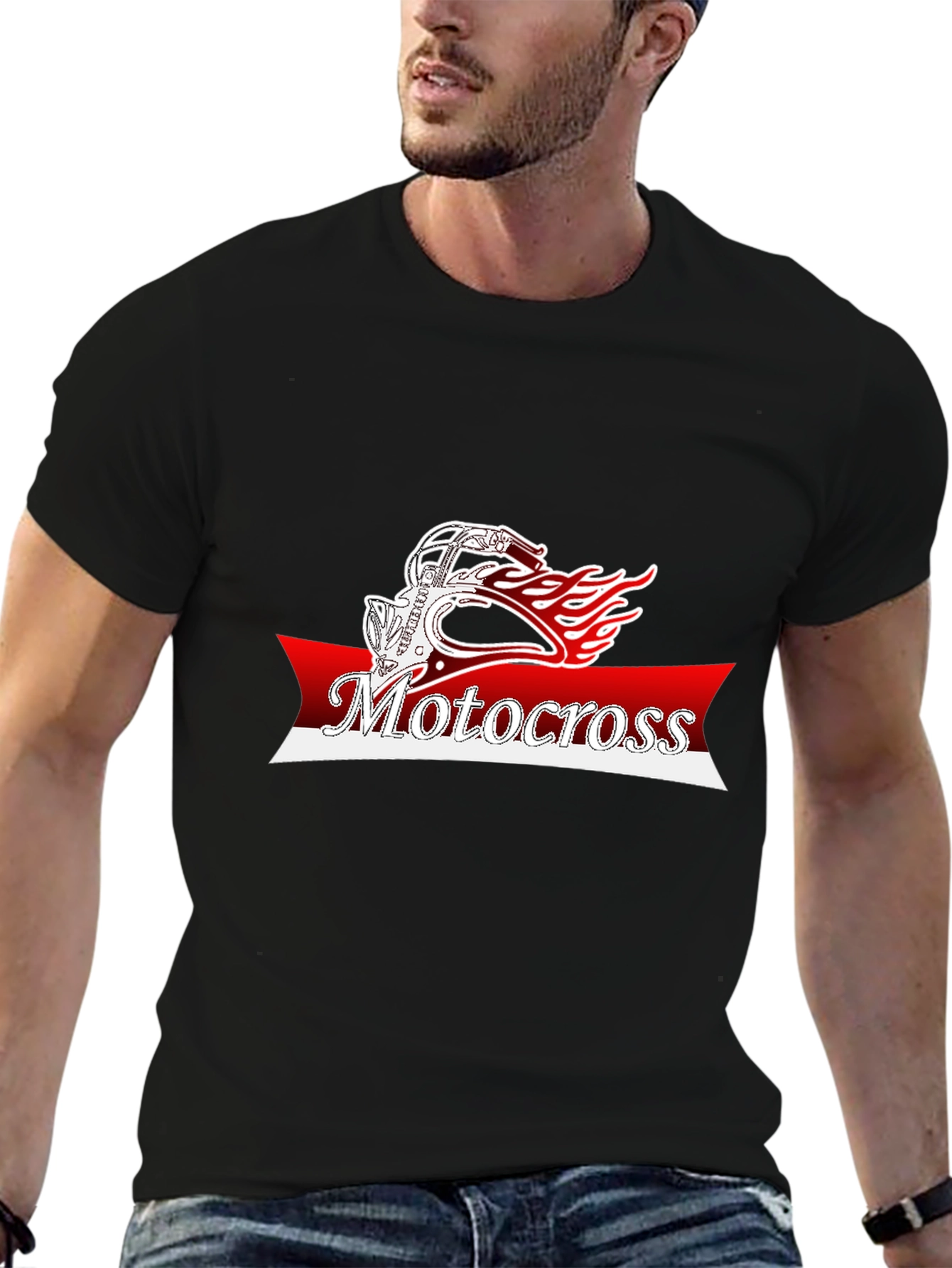 Motocross Helmet Flames Graphic T-Shirt - Black