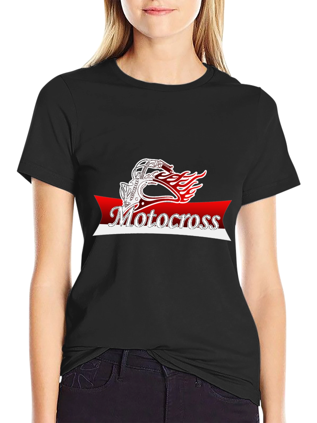 Motocross Helmet Flames Graphic T-Shirt - Black