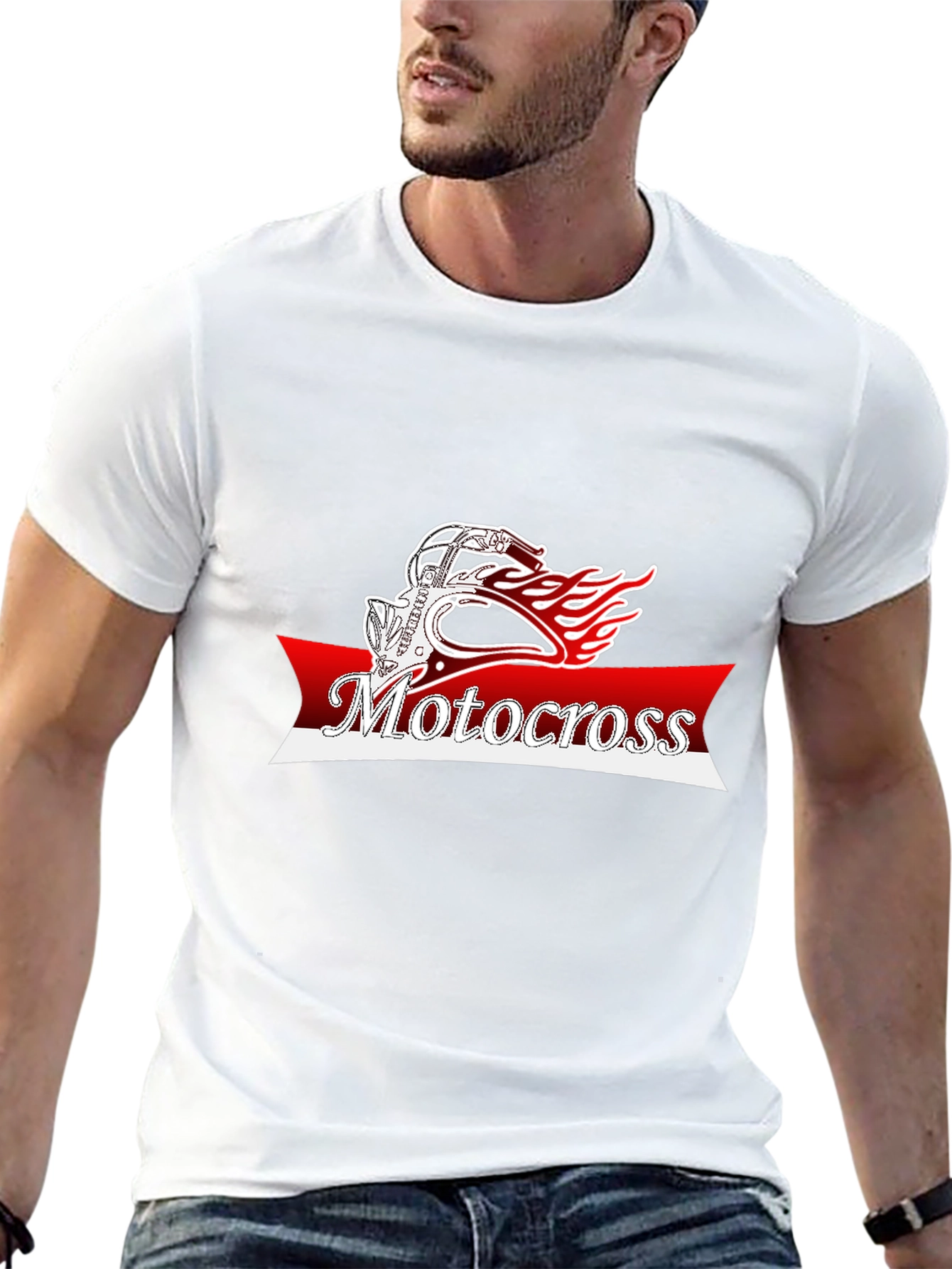 Motocross Helmet Flames Graphic T-Shirt - Black