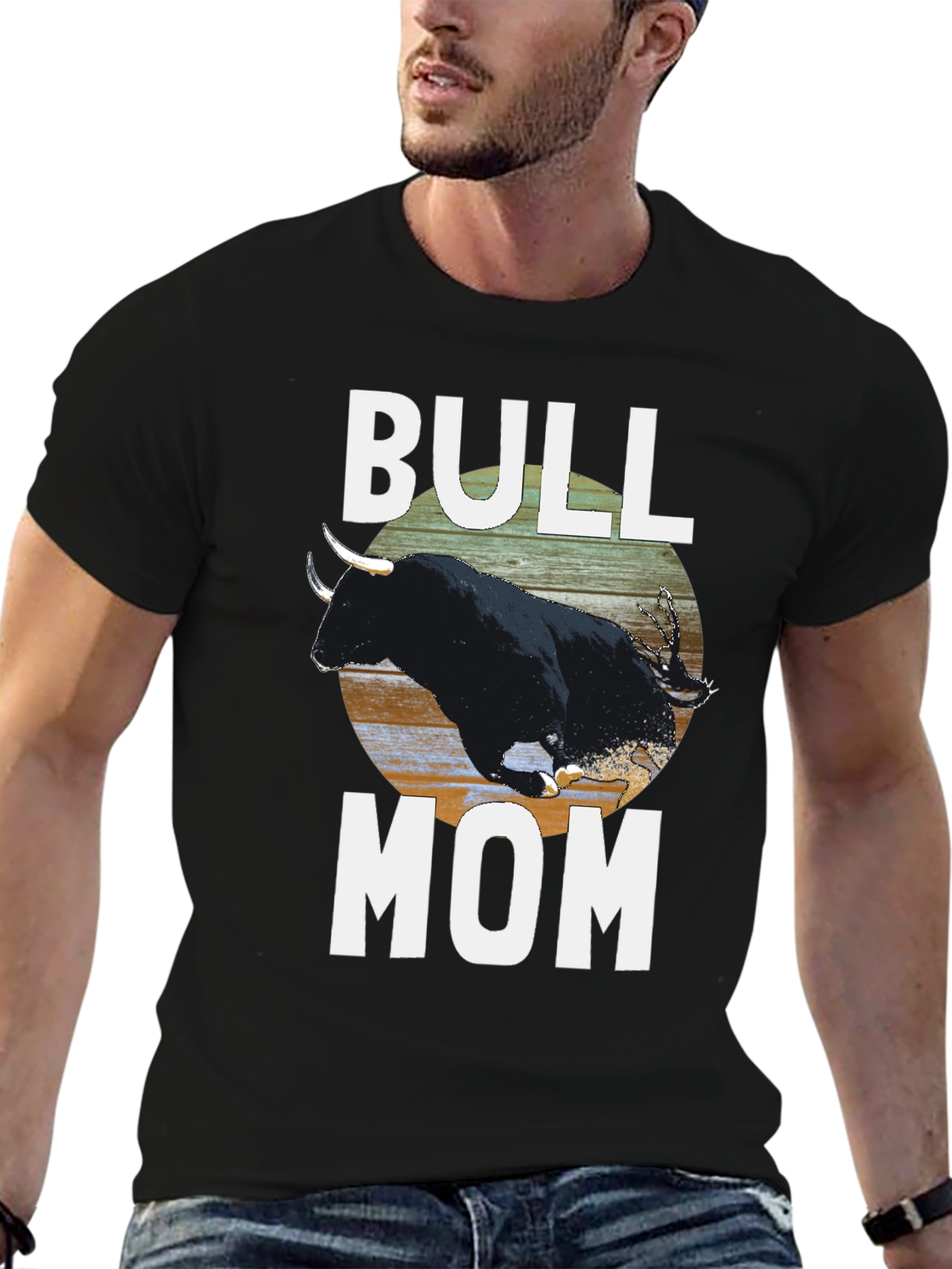 Bull Mom Graphic Tee - Black Crew Neck T-Shirt