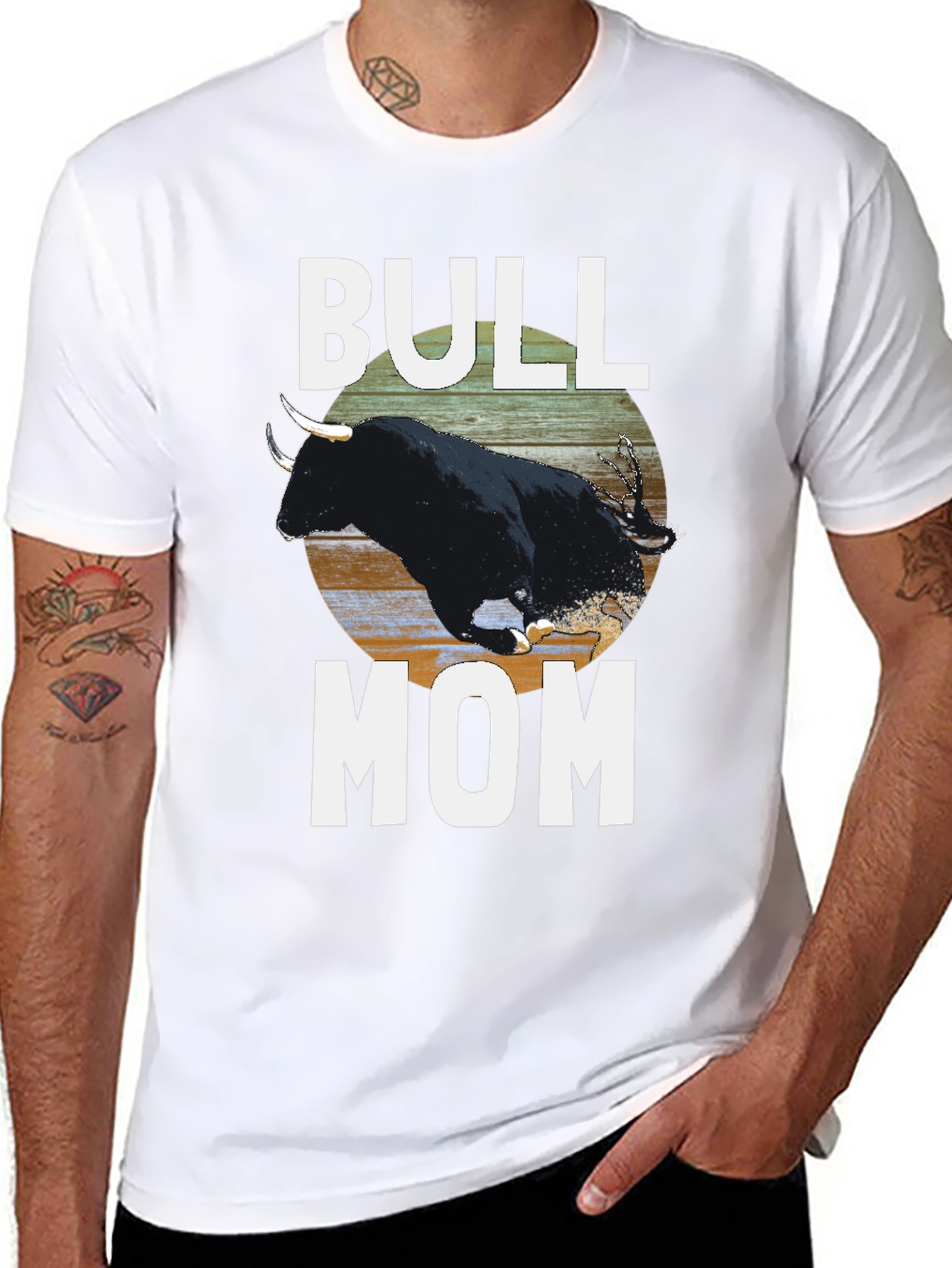 Bull Mom Graphic Tee - Black Crew Neck T-Shirt