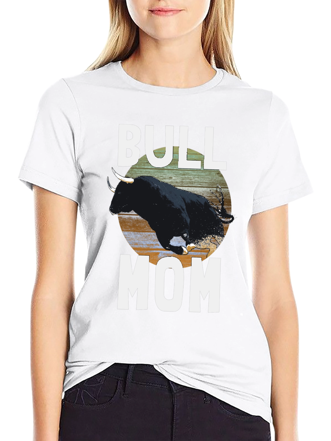 Bull Mom Graphic Tee - Black Crew Neck T-Shirt