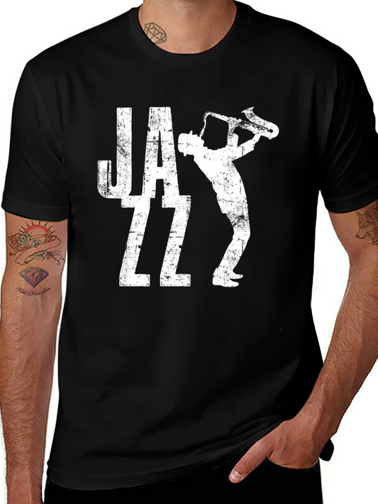 Jazz Saxophone Player Graphic Black T-Shirt