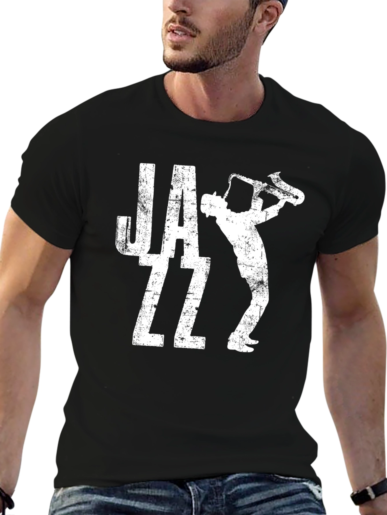 Jazz Saxophone Player Graphic Black T-Shirt