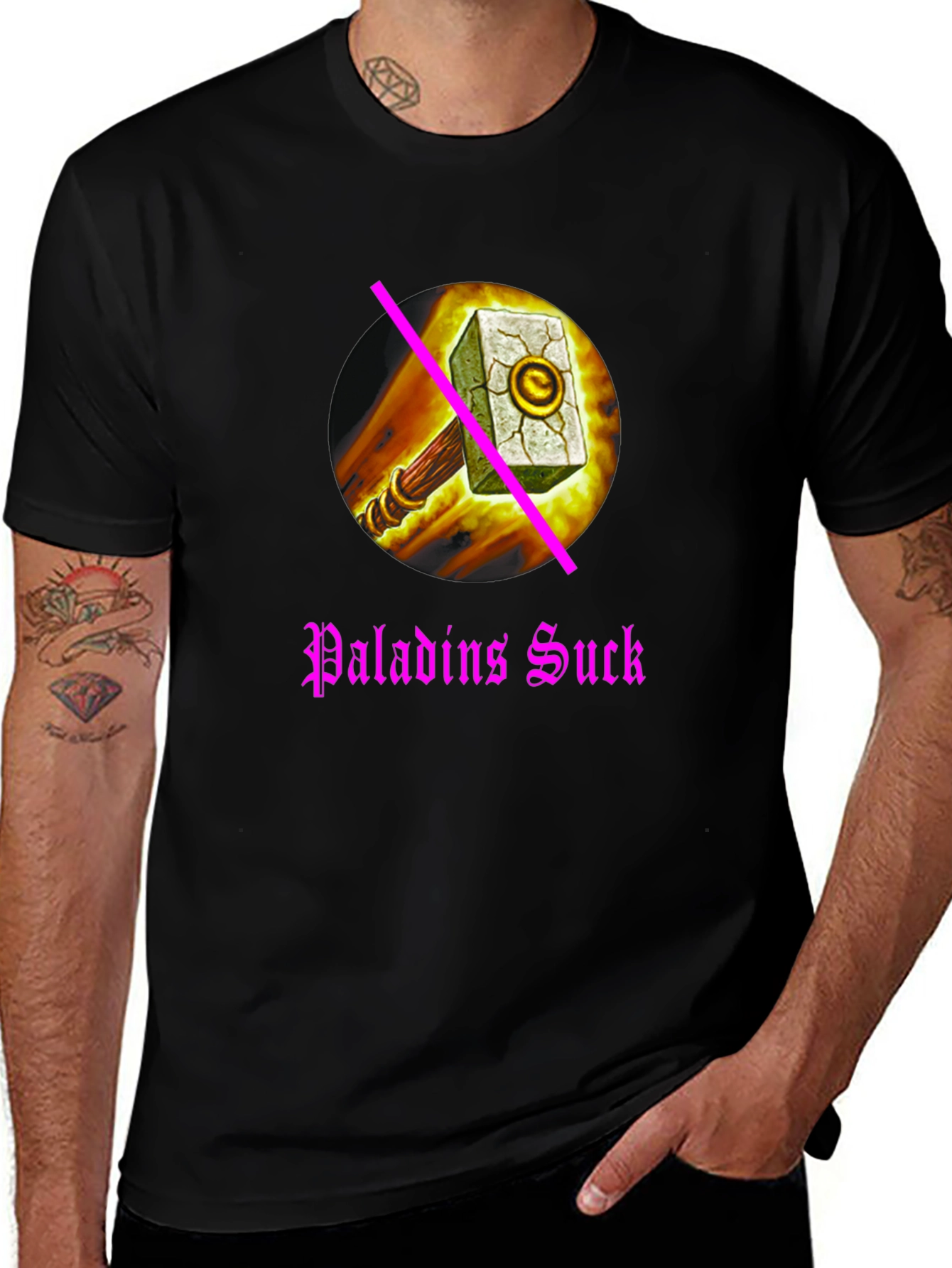 Paladins Sucks T-Shirt: Anti-Paladin Hammer Design