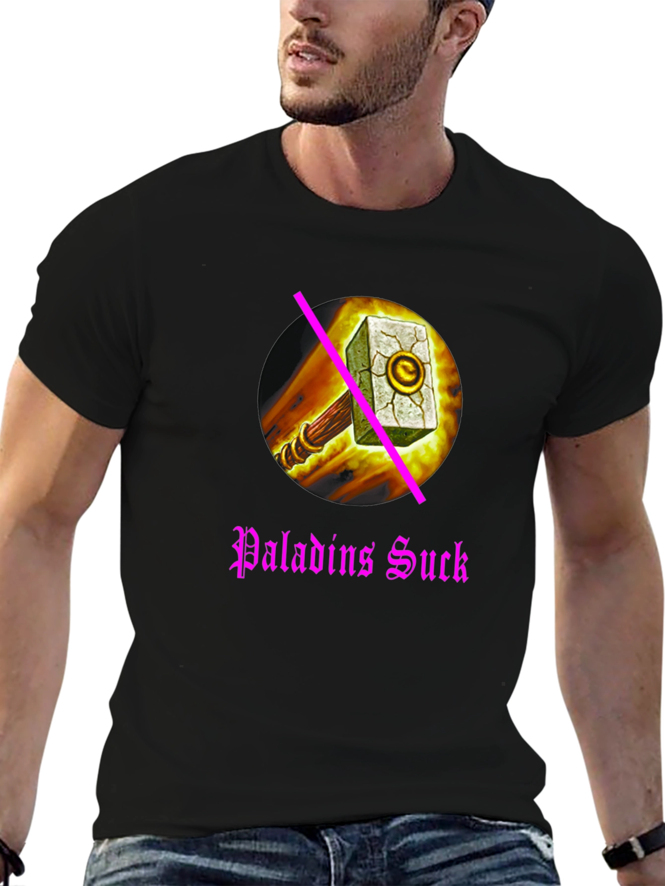 Paladins Sucks T-Shirt: Anti-Paladin Hammer Design