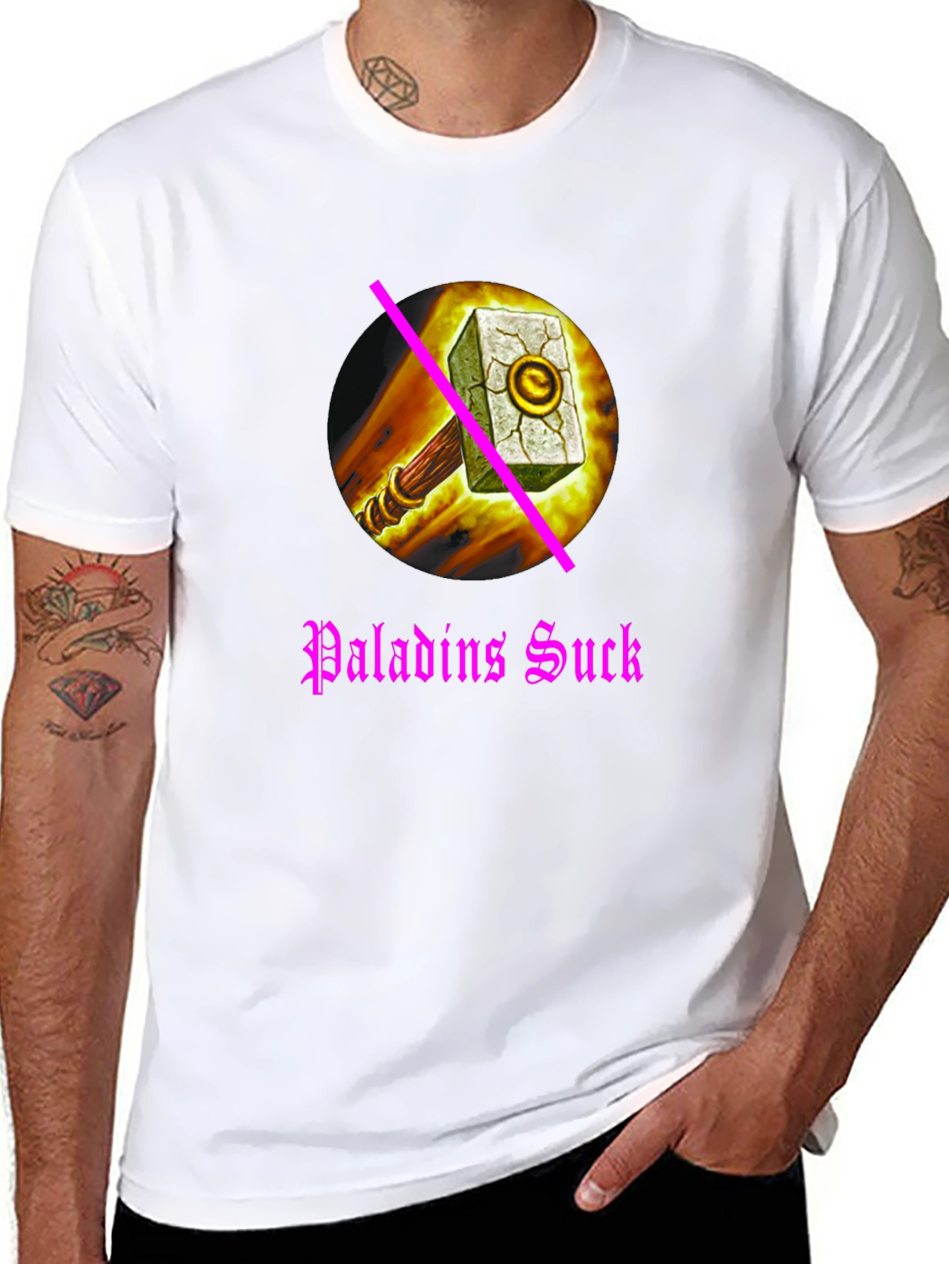 Paladins Sucks T-Shirt: Anti-Paladin Hammer Design