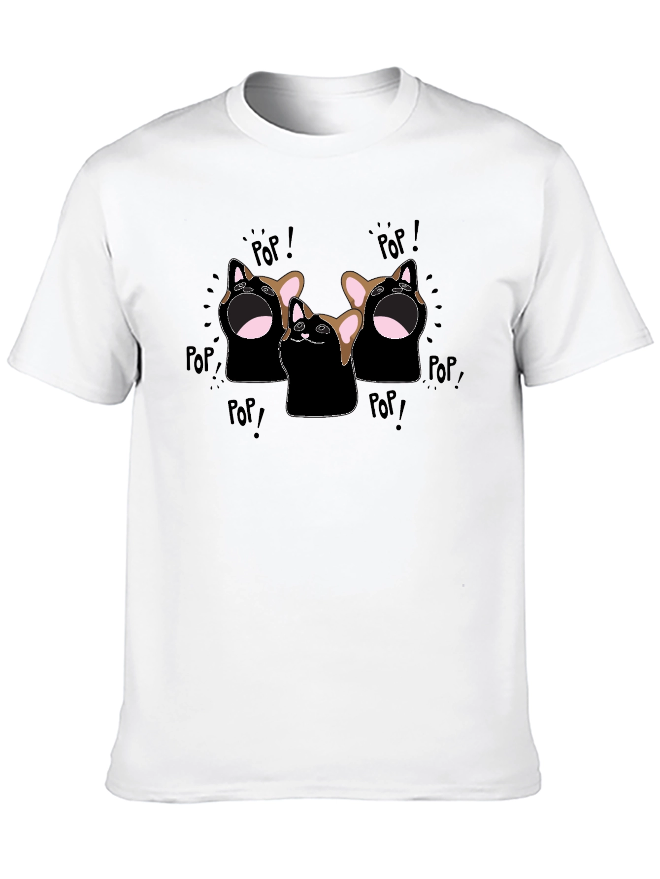 Pop Cat Graphic T-Shirt - Black