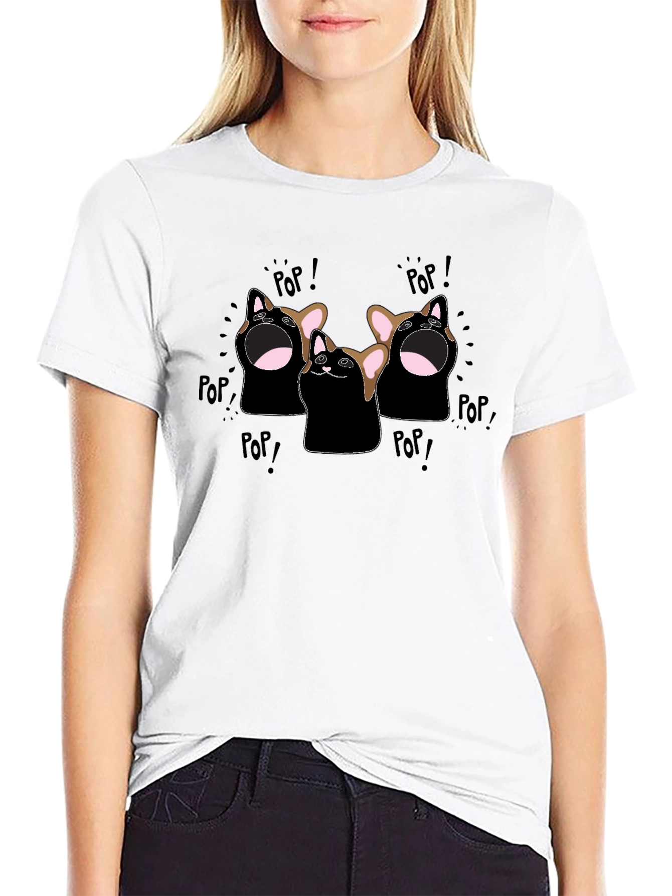 Pop Cat Graphic T-Shirt - Black