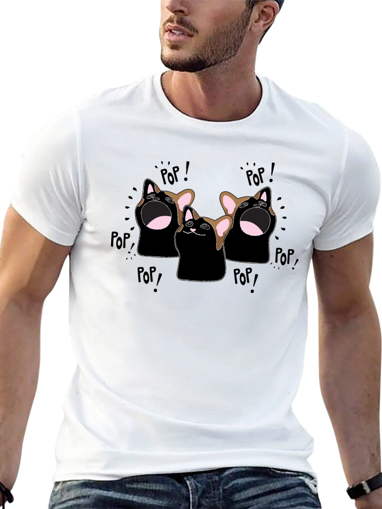 Pop Cat Graphic T-Shirt - Black
