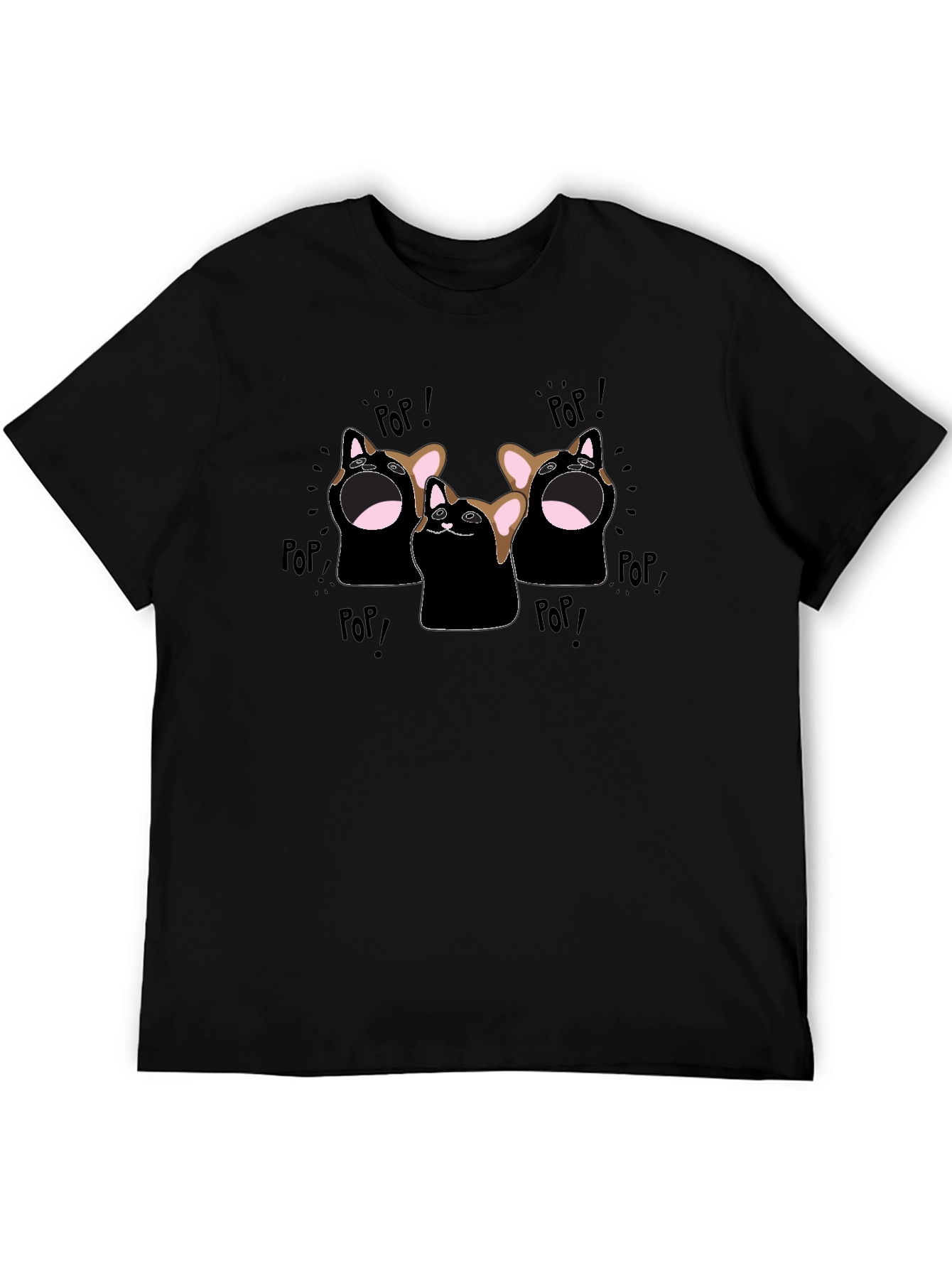 Pop Cat Graphic T-Shirt - Black