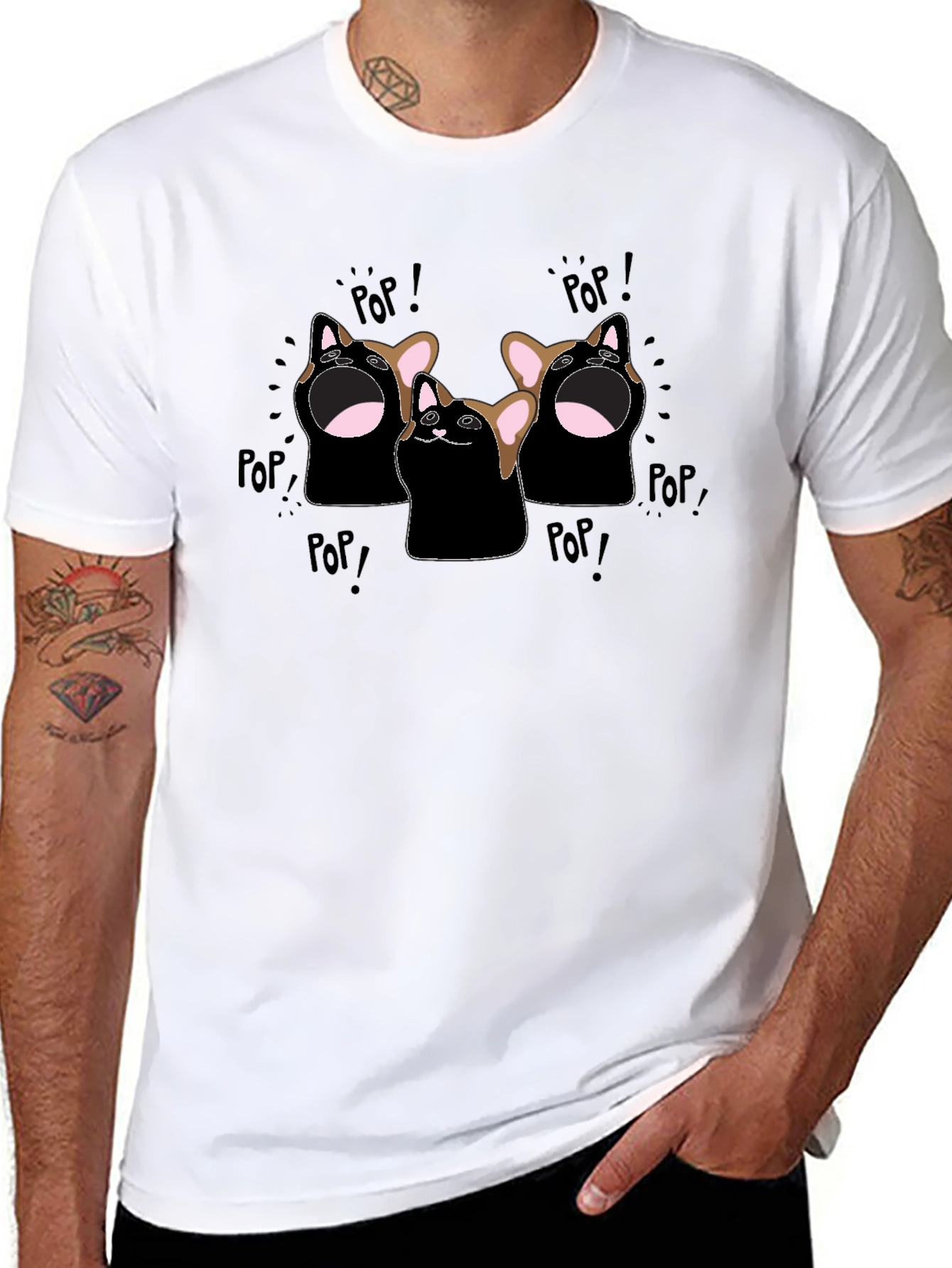 Pop Cat Graphic T-Shirt - Black