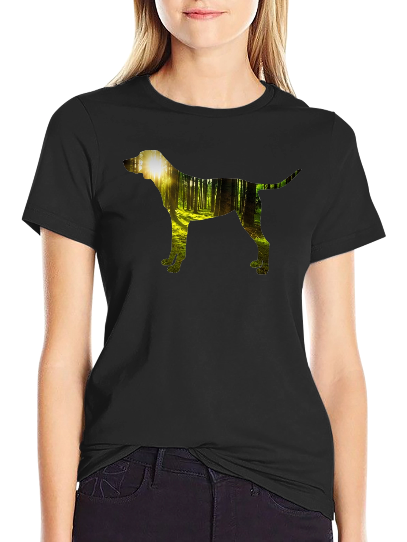 Dog Silhouette Forest Black Graphic Tee