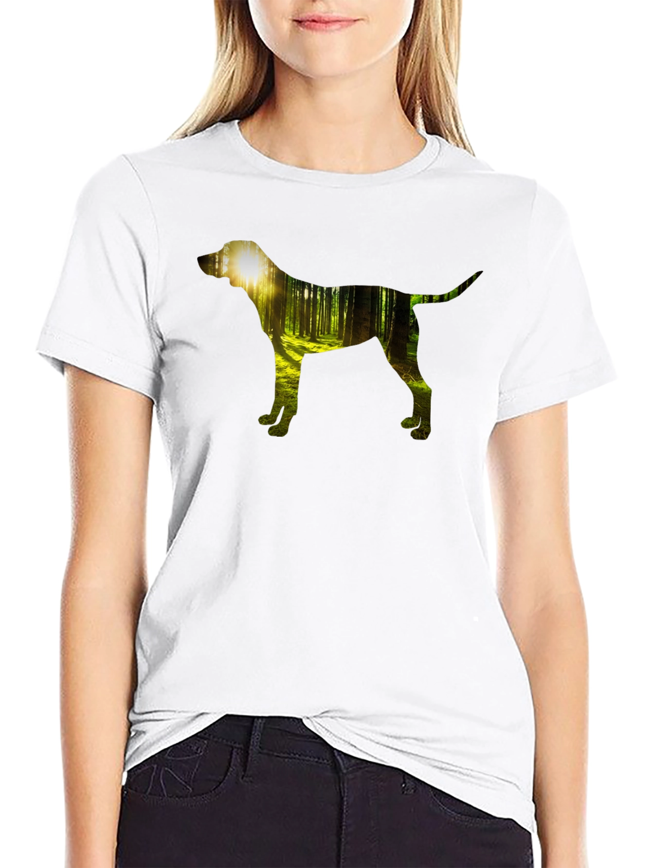 Dog Silhouette Forest Black Graphic Tee