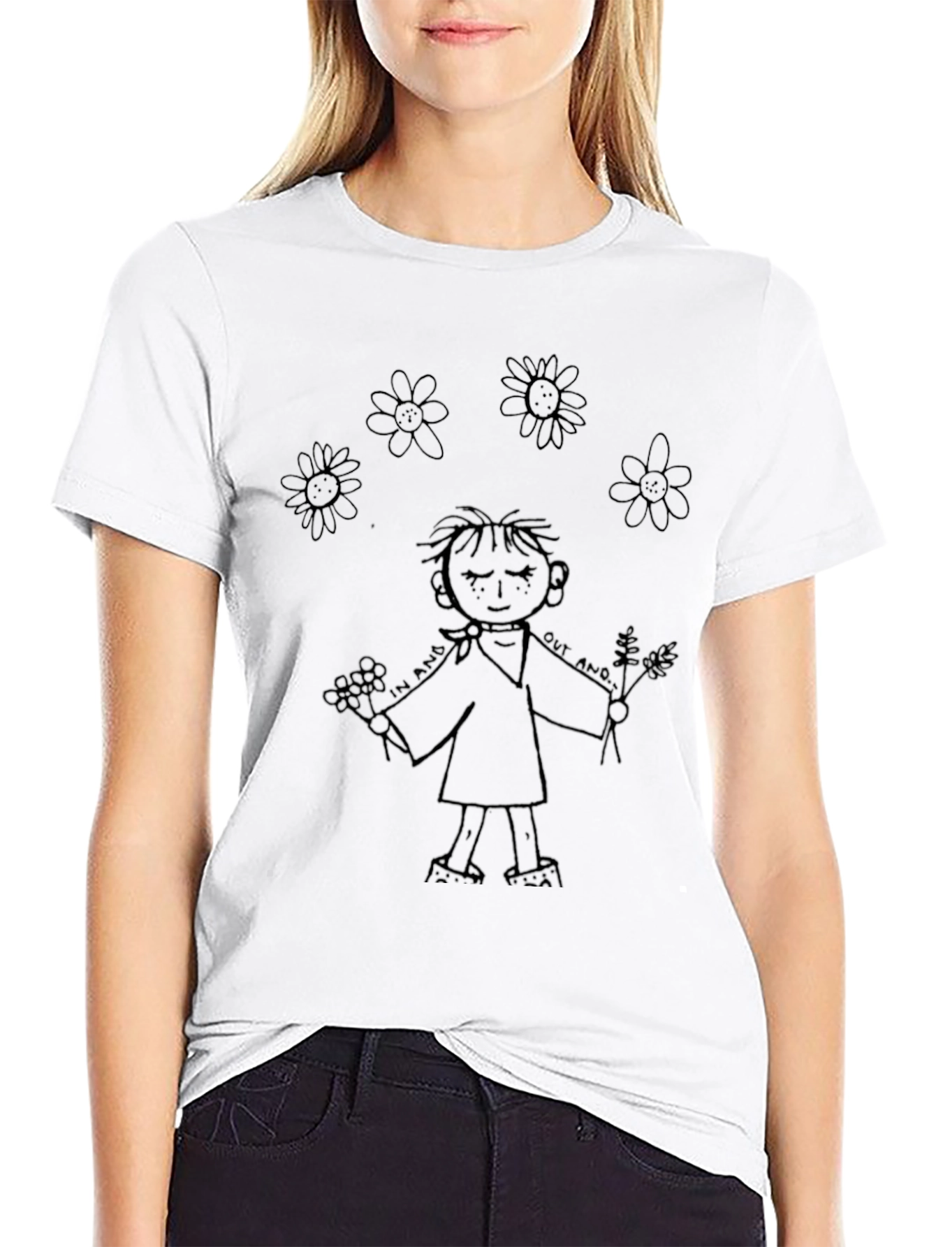Whimsical Cartoon Graphic Black T-Shirt
