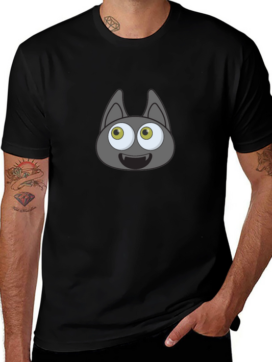Cartoonish Bat Face Graphic Black T-Shirt
