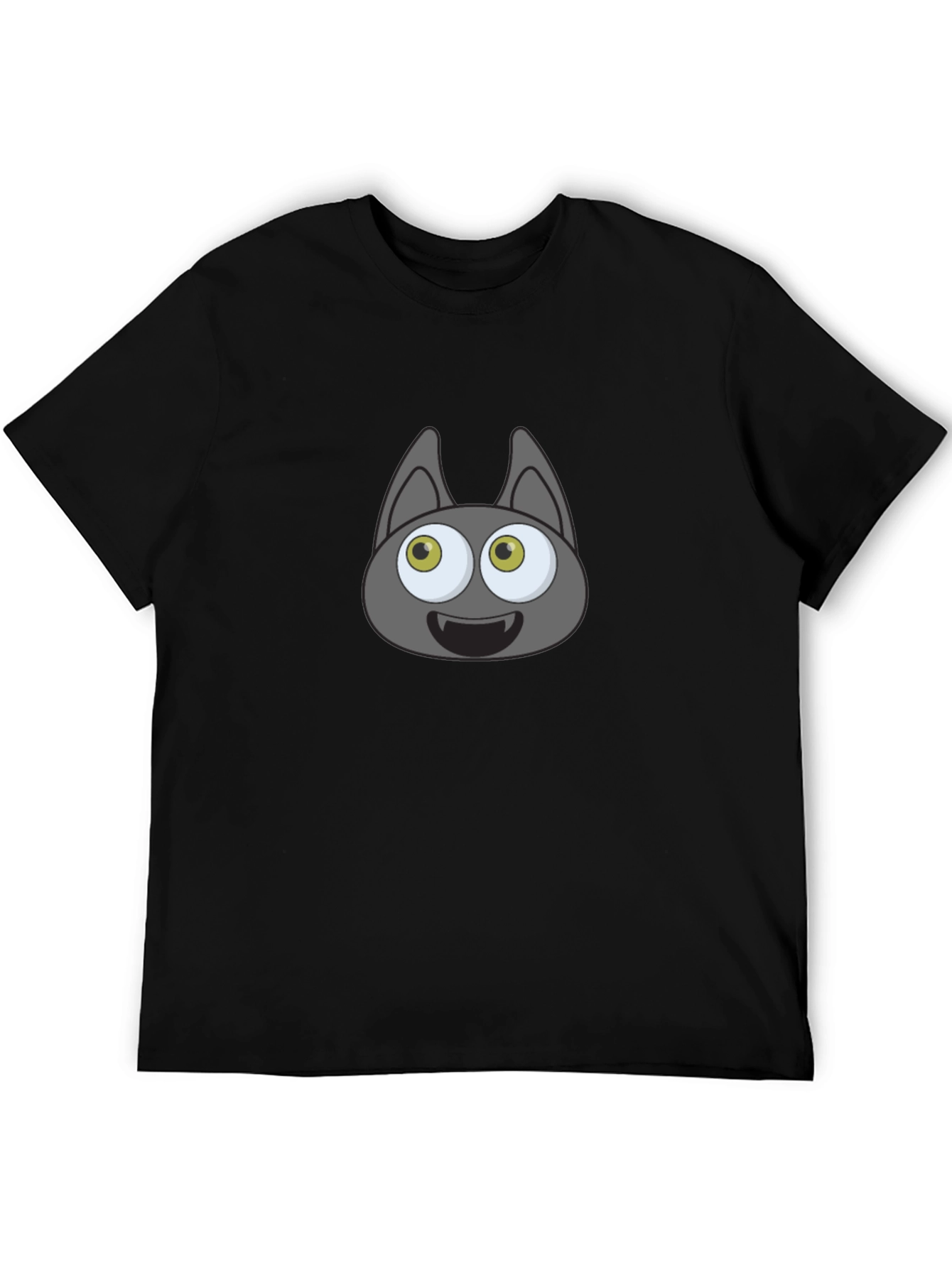 Cartoonish Bat Face Graphic Black T-Shirt