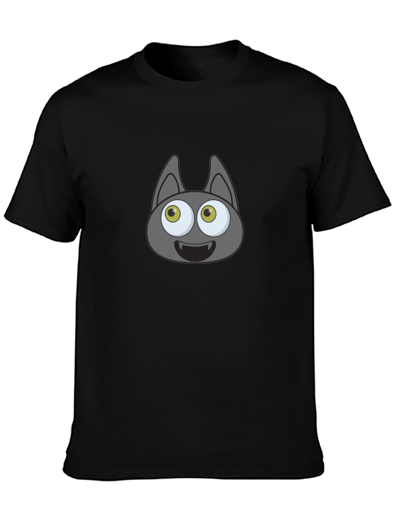 Cartoonish Bat Face Graphic Black T-Shirt
