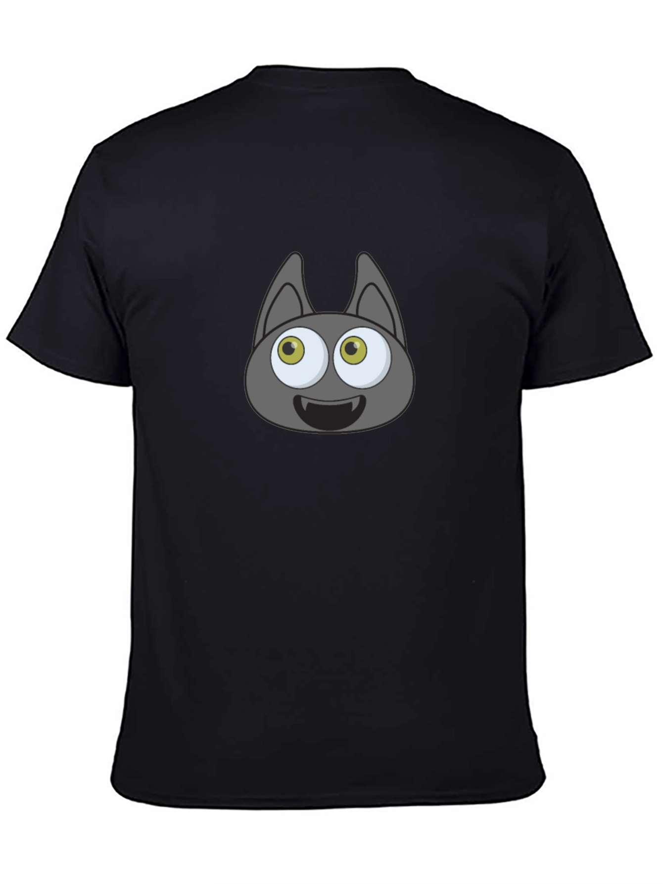 Cartoonish Bat Face Graphic Black T-Shirt