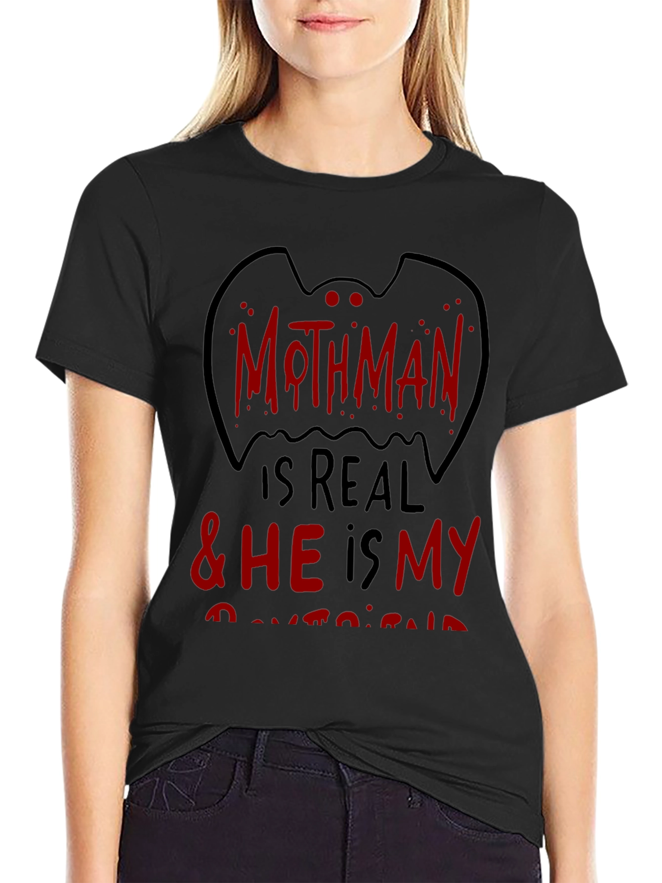 Mothman Is Real Black Graphic Tee