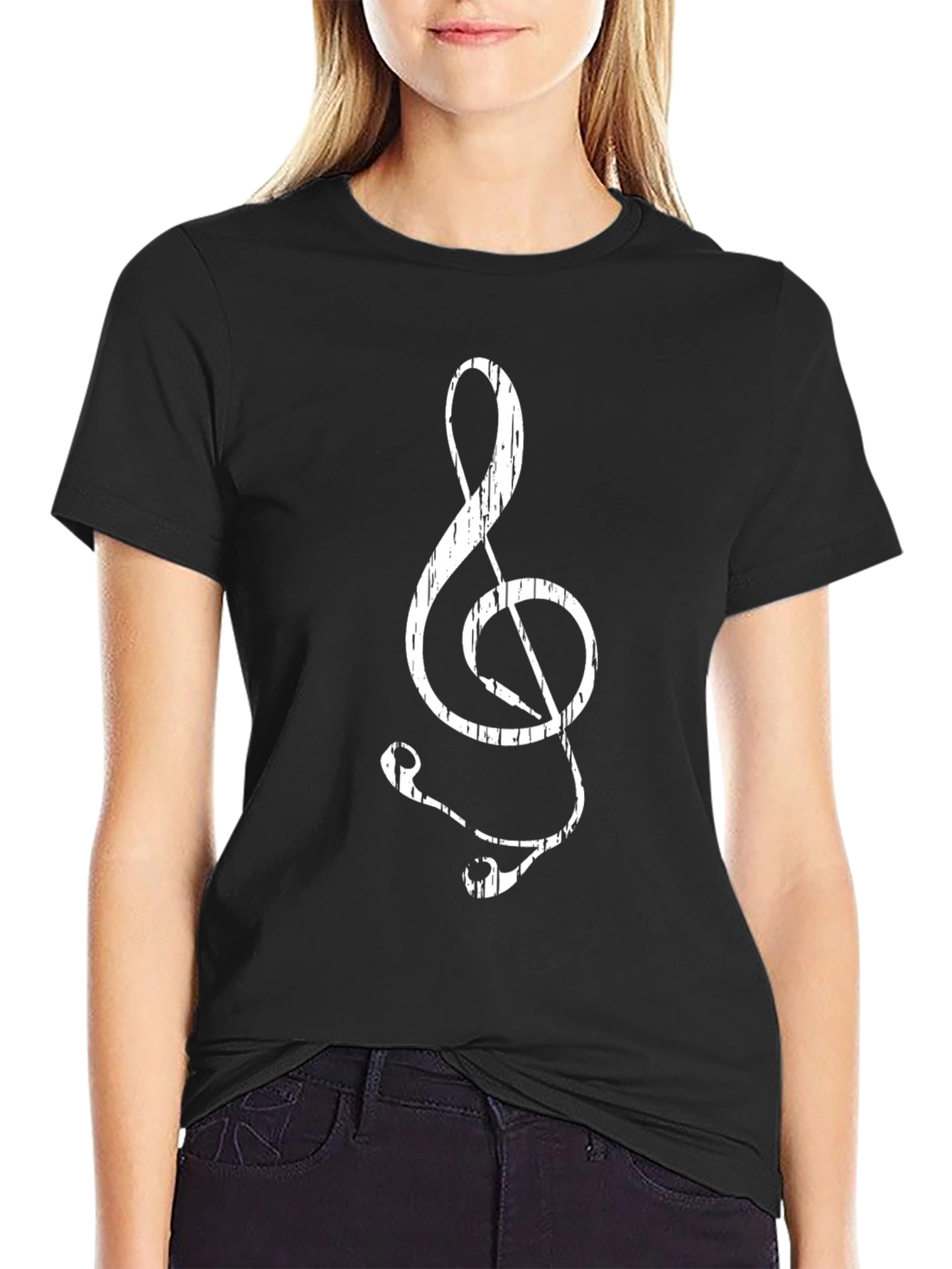 Distressed Treble Clef Graphic T-Shirt