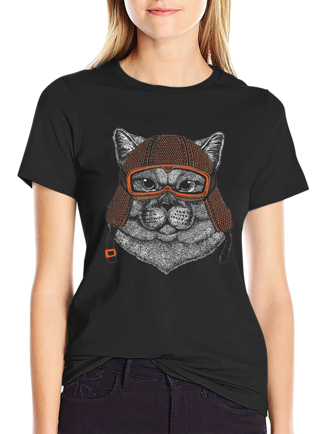 Cool Cat Aviator Graphic Black T-Shirt