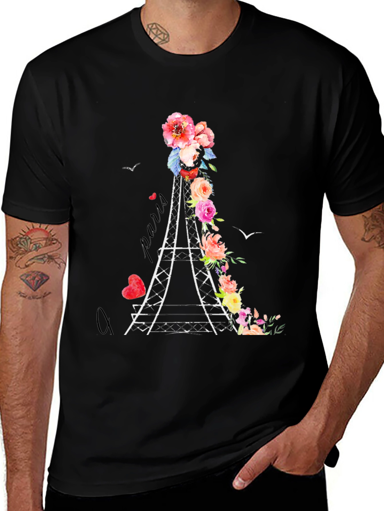 Paris Eiffel Tower Floral Graphic T-Shirt