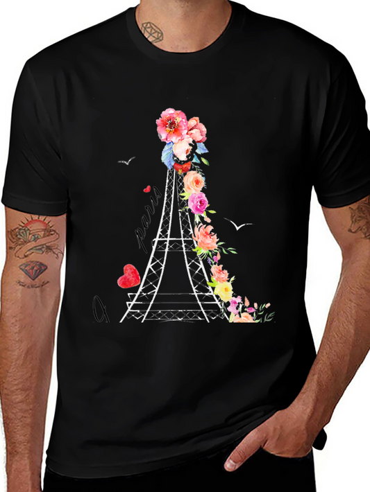 Paris Eiffel Tower Floral Graphic T-Shirt