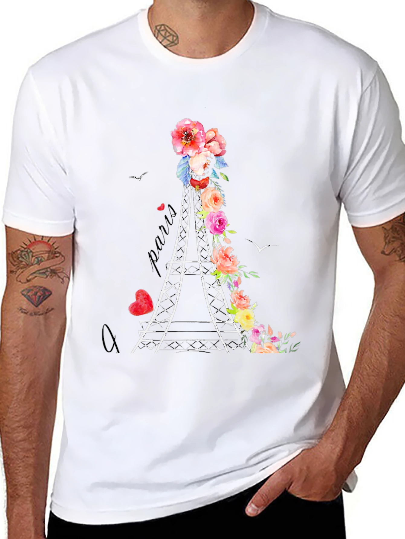 Paris Eiffel Tower Floral Graphic T-Shirt