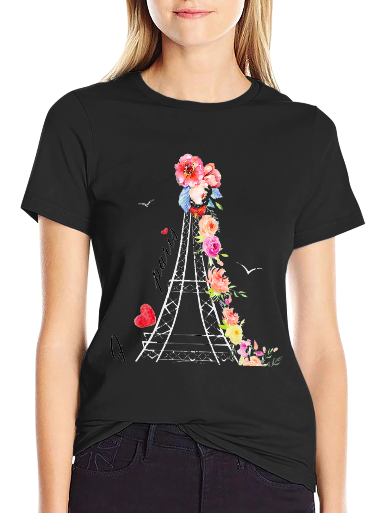 Paris Eiffel Tower Floral Graphic T-Shirt
