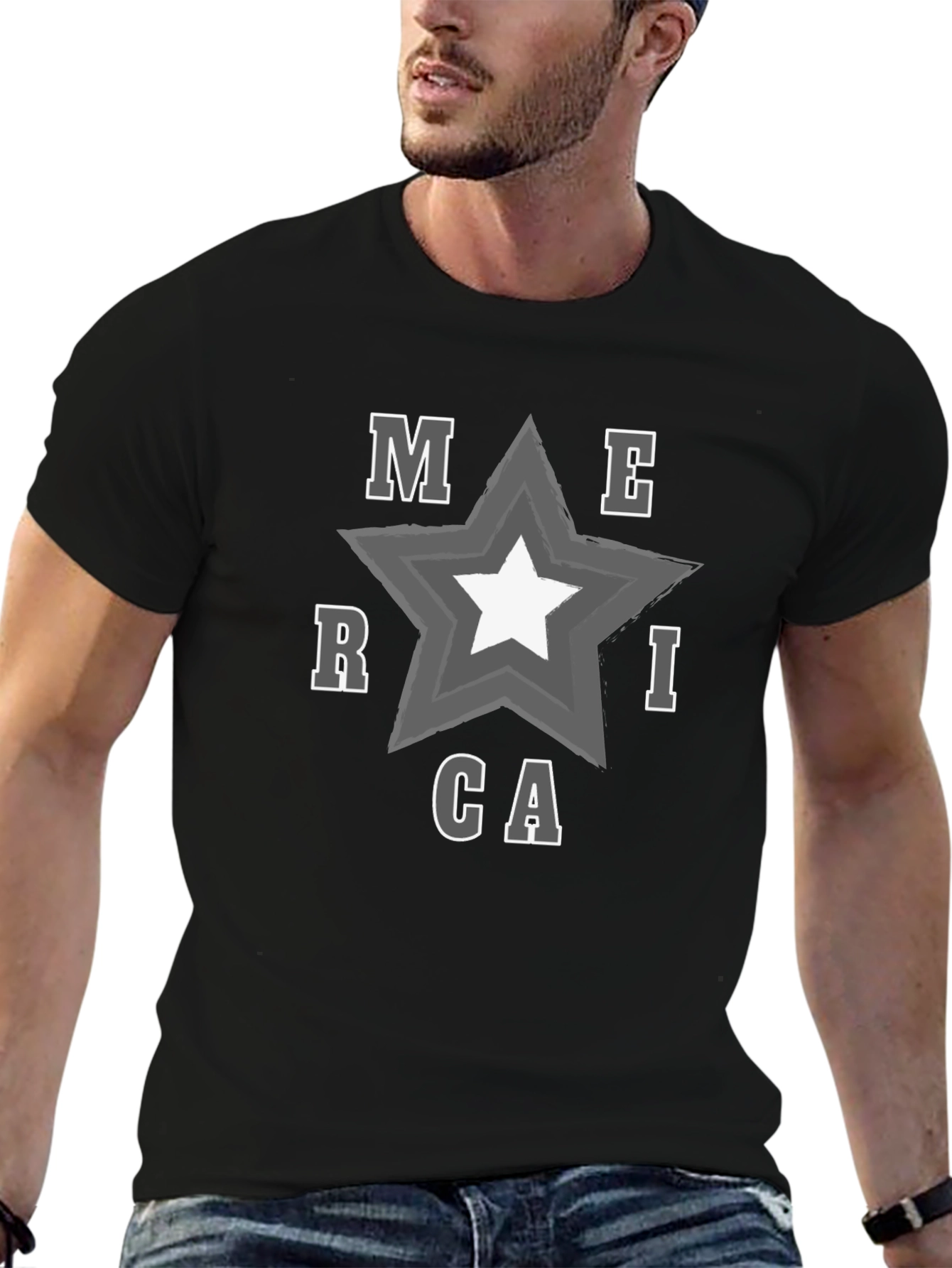 America Star Graphic Print Black T-Shirt