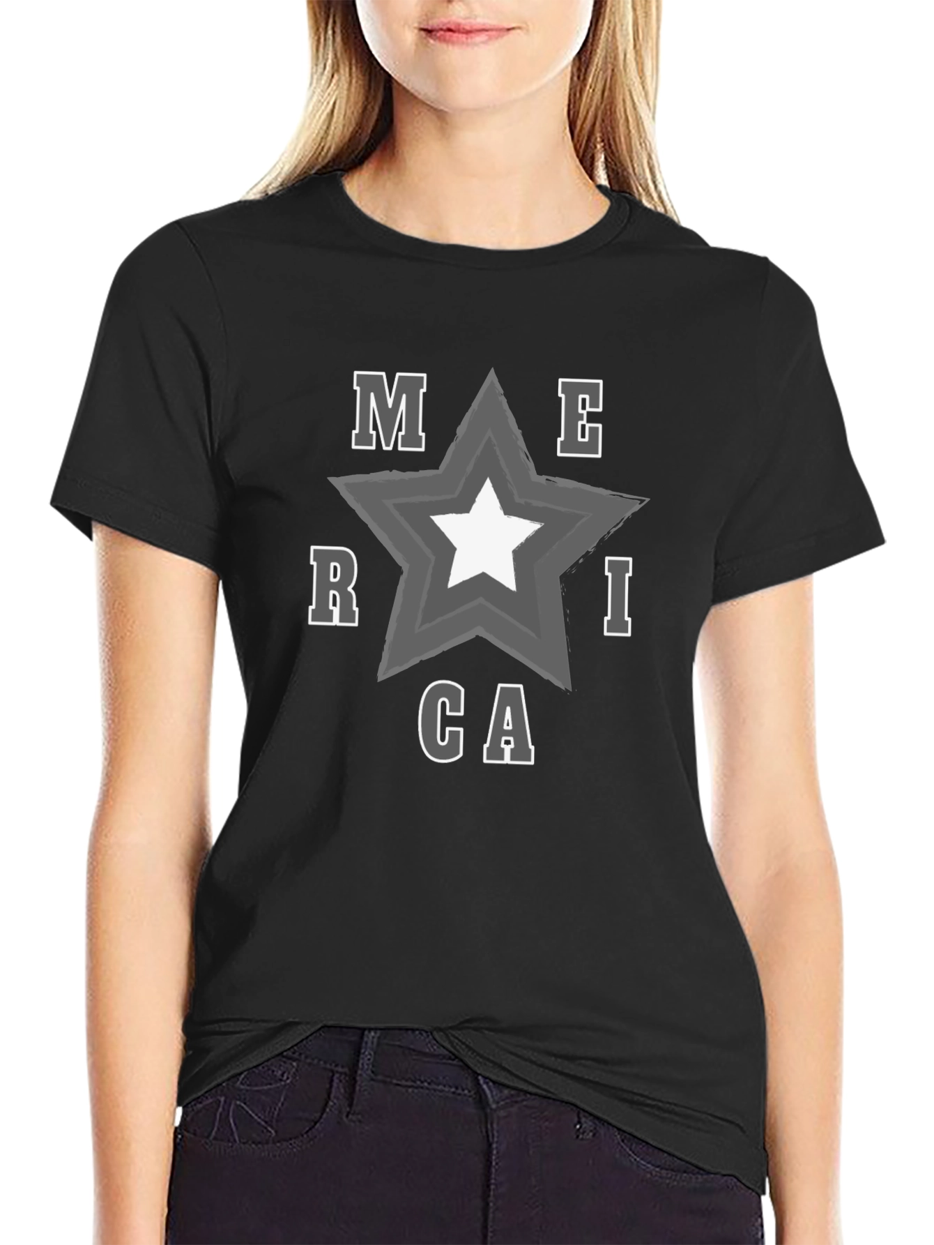 America Star Graphic Print Black T-Shirt