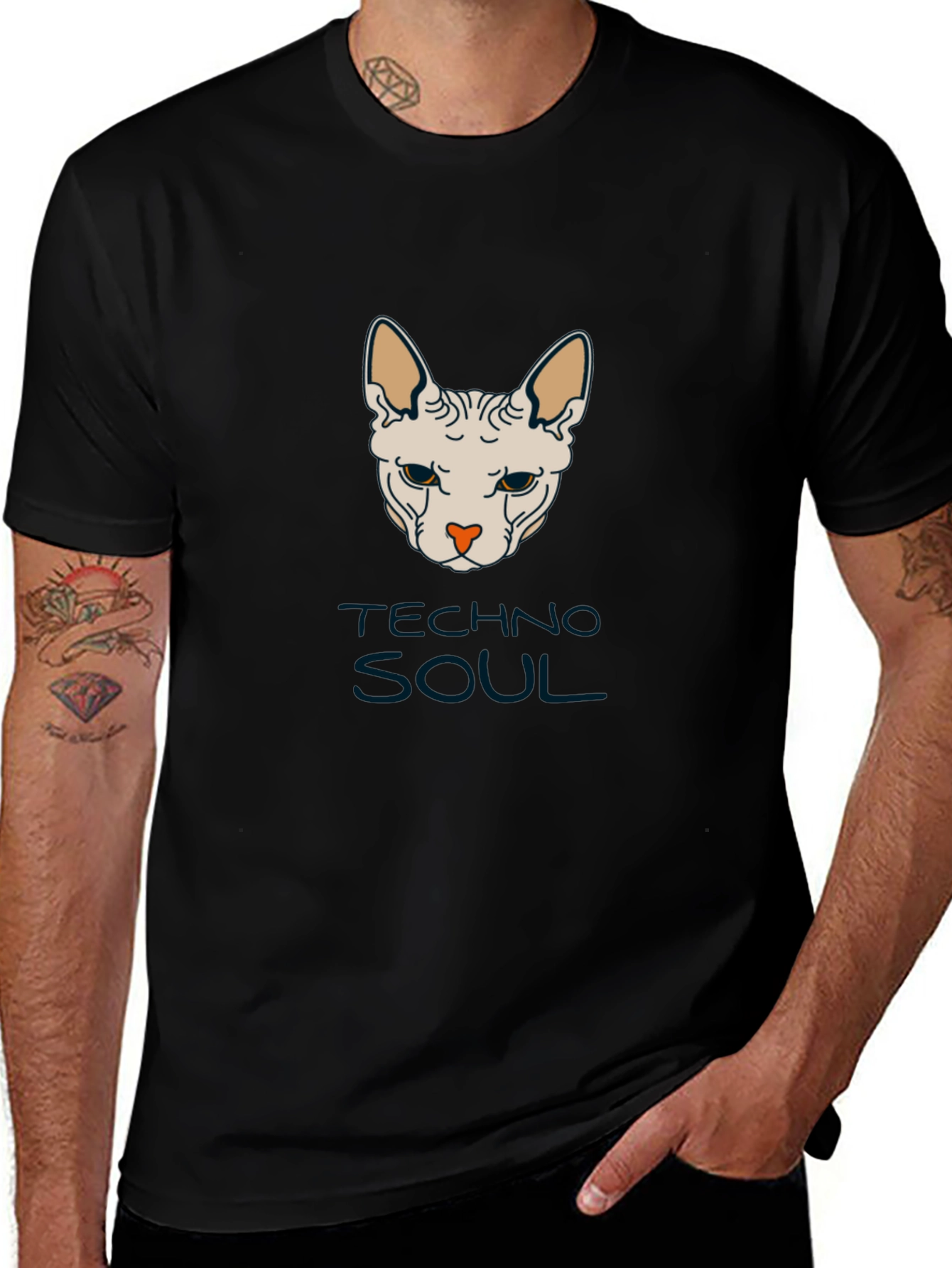 Techno Soul Sphynx Cat Graphic Tee - Black